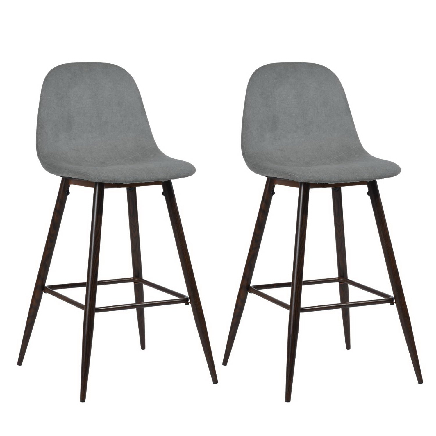 Set of Two 26" Gray And Gold Steel Counter Height Bar Chairs