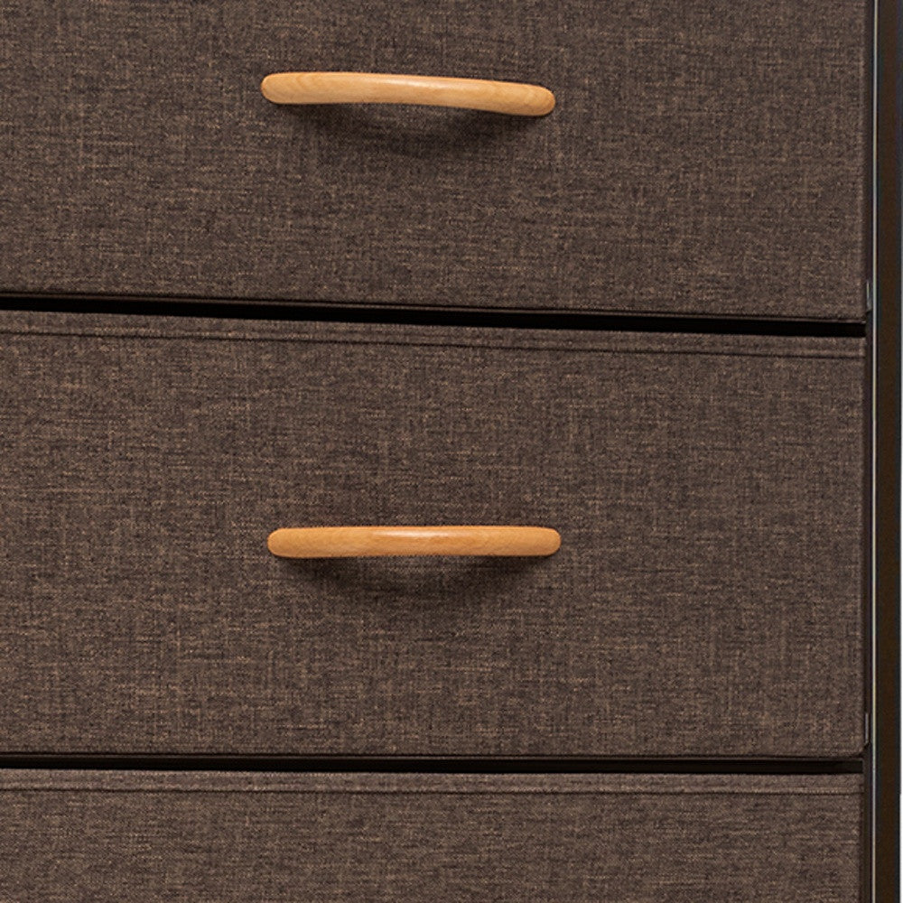 18" Brown Steel and Fabric Six Drawer Chest