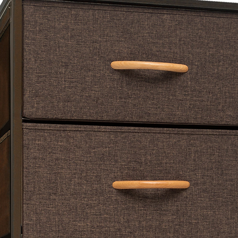 18" Brown Steel and Fabric Six Drawer Chest