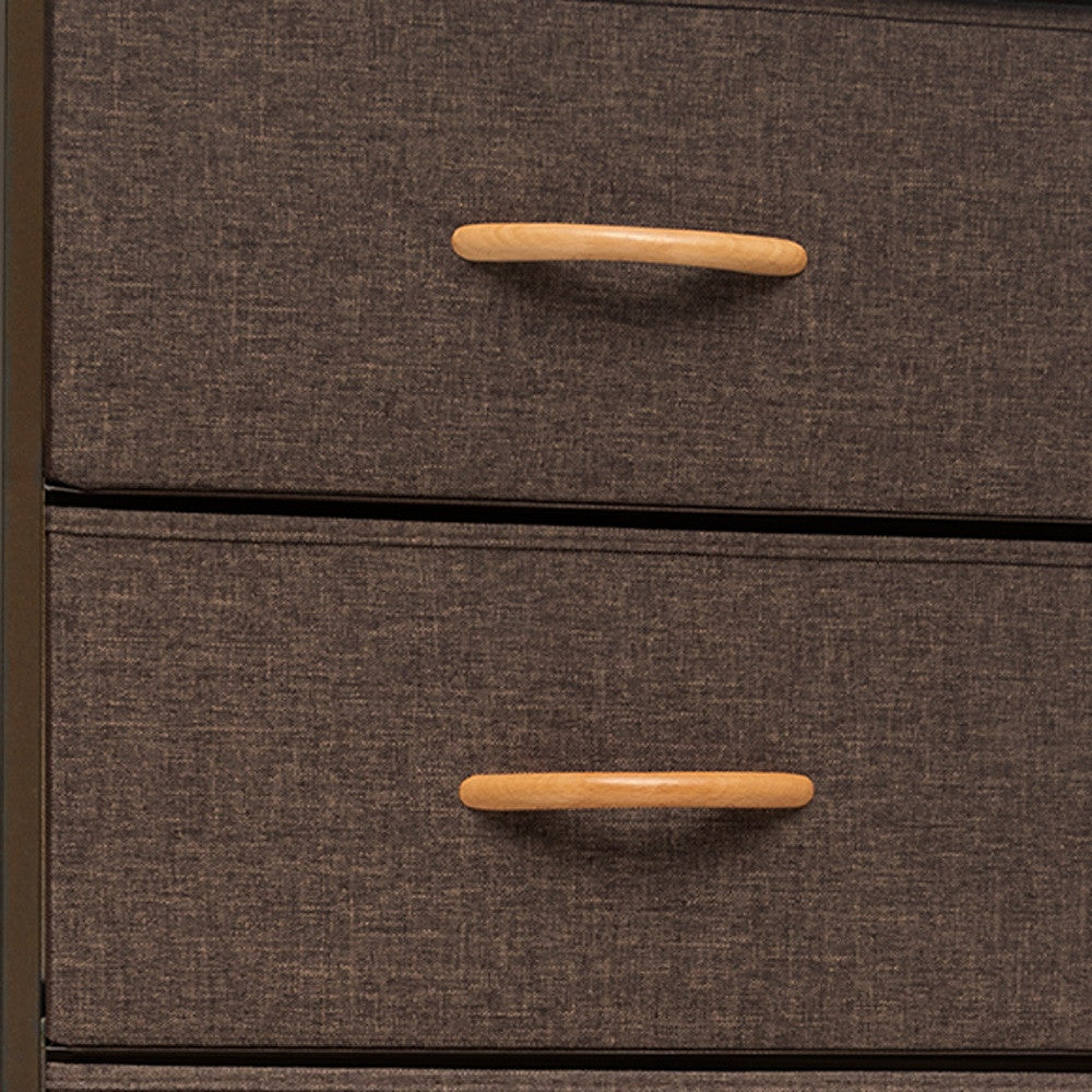 18" Brown Steel and Fabric Six Drawer Chest