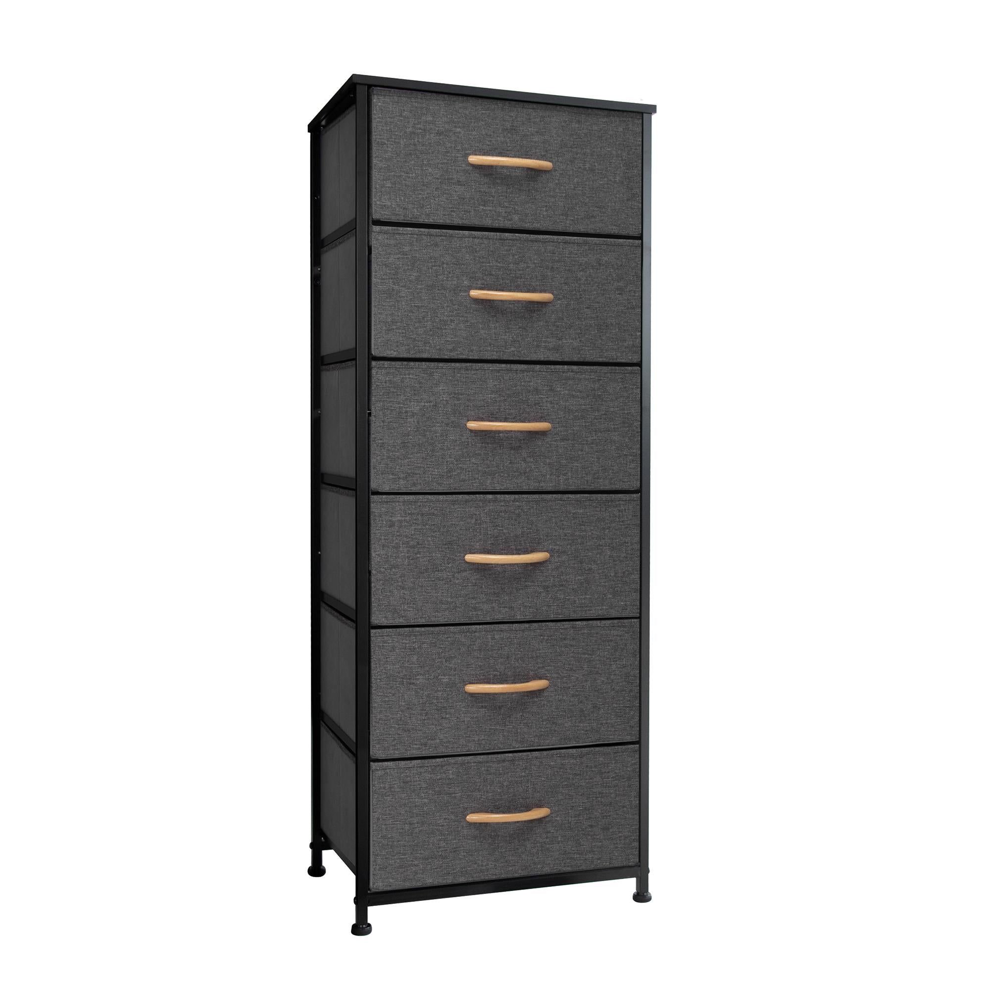 18" Black And Gray Fabric and Steel Six Drawer Dresser