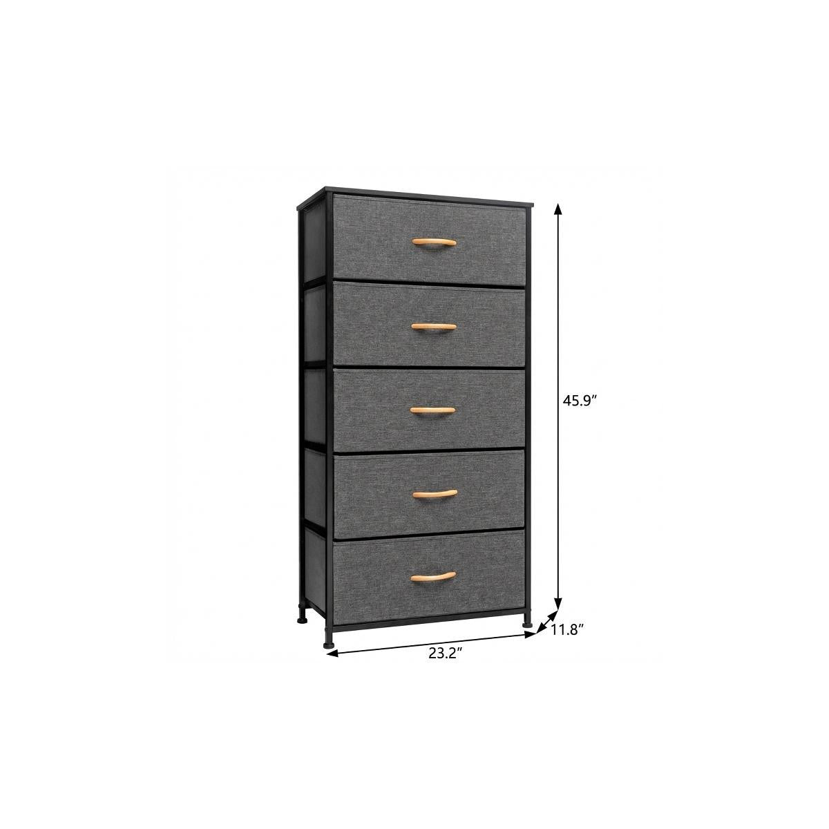 23" Gray and Black Steel and Fabric Five Drawer Chest