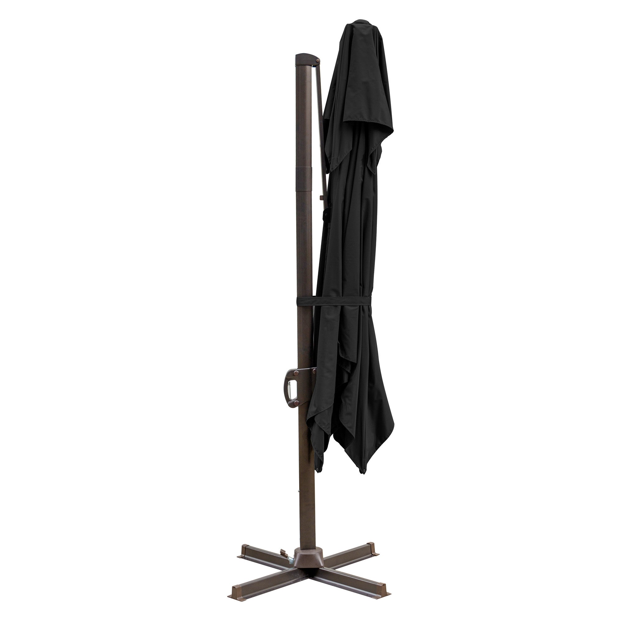 15" Black Polyester Square Tilt Cantilever Patio Umbrella with Stand