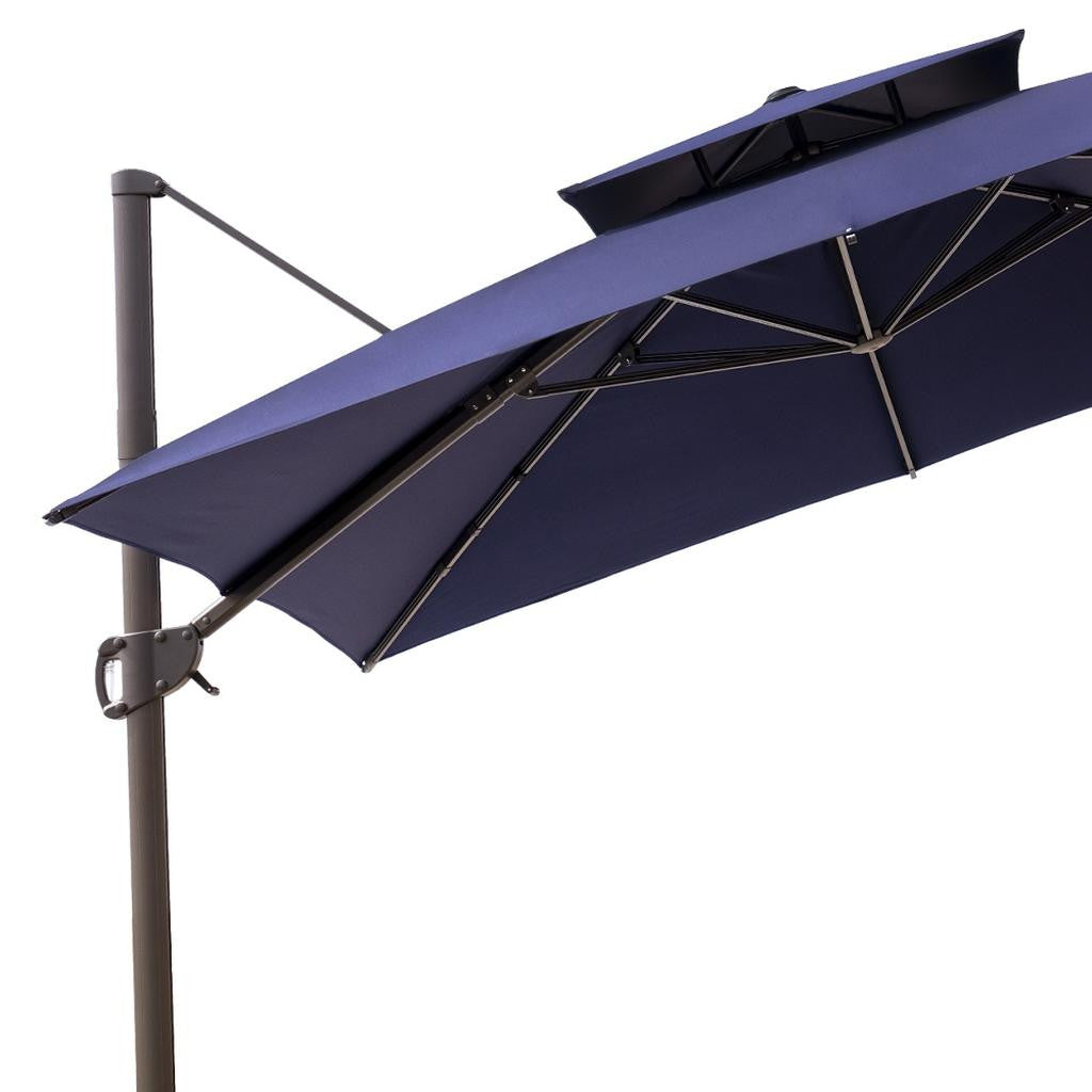 15" Navy Blue Polyester Round Tilt Cantilever Patio Umbrella with Stand