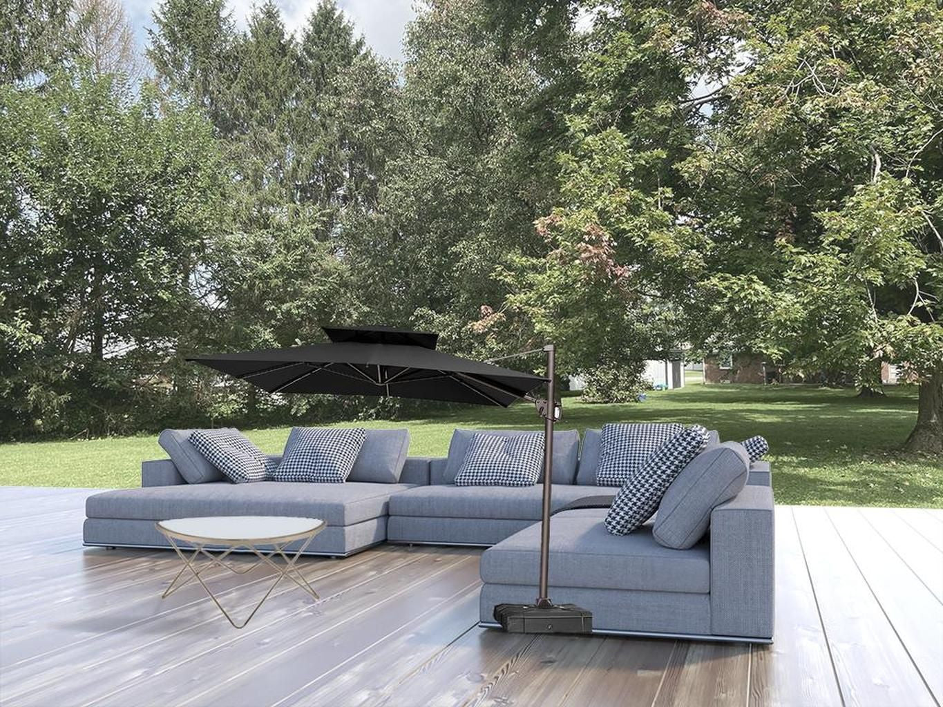 11' Black Polyester Round Tilt Cantilever Patio Umbrella With Stand