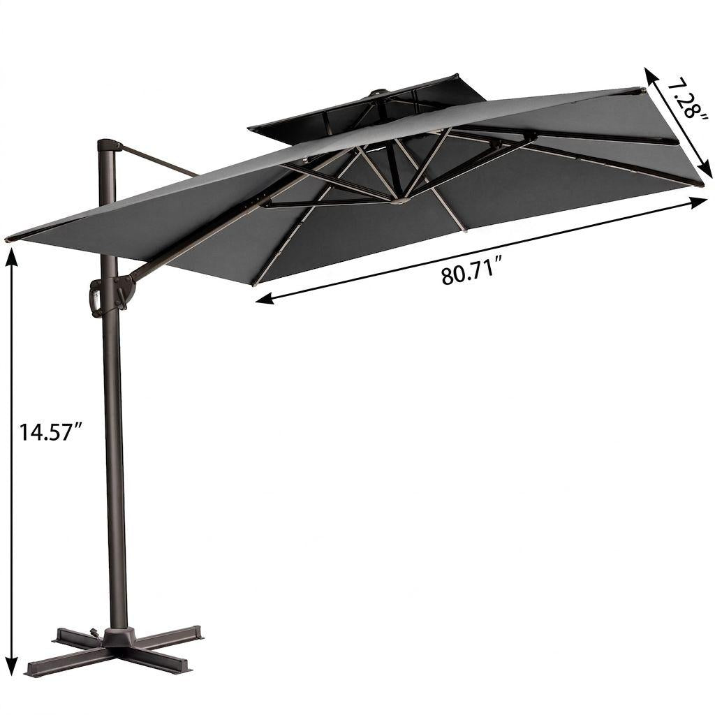 11' Dark Gray Polyester Round Tilt Cantilever Patio Umbrella With Stand