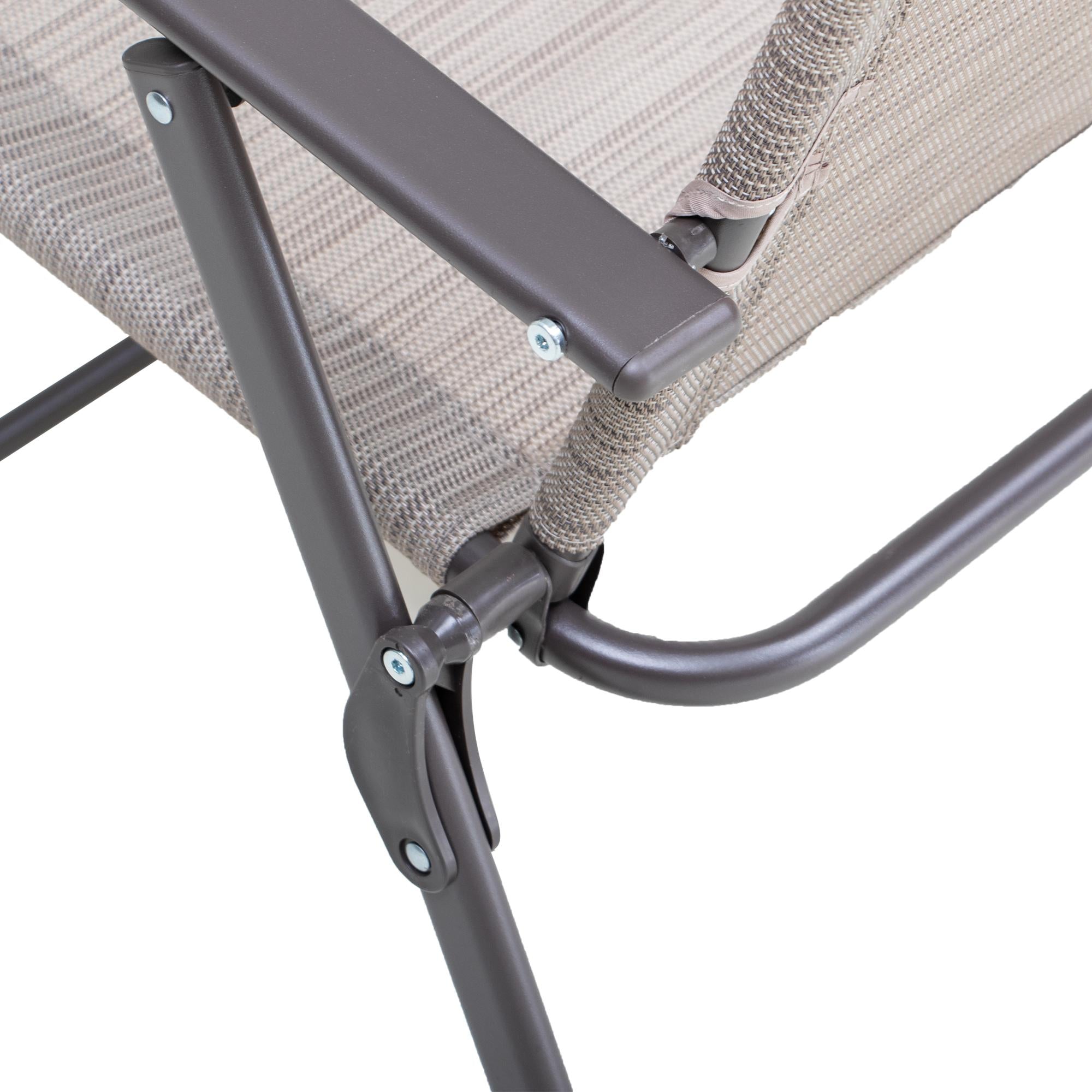 Set of Four 35" Brown Steel Sling Outdoor Folding Arm Chairs