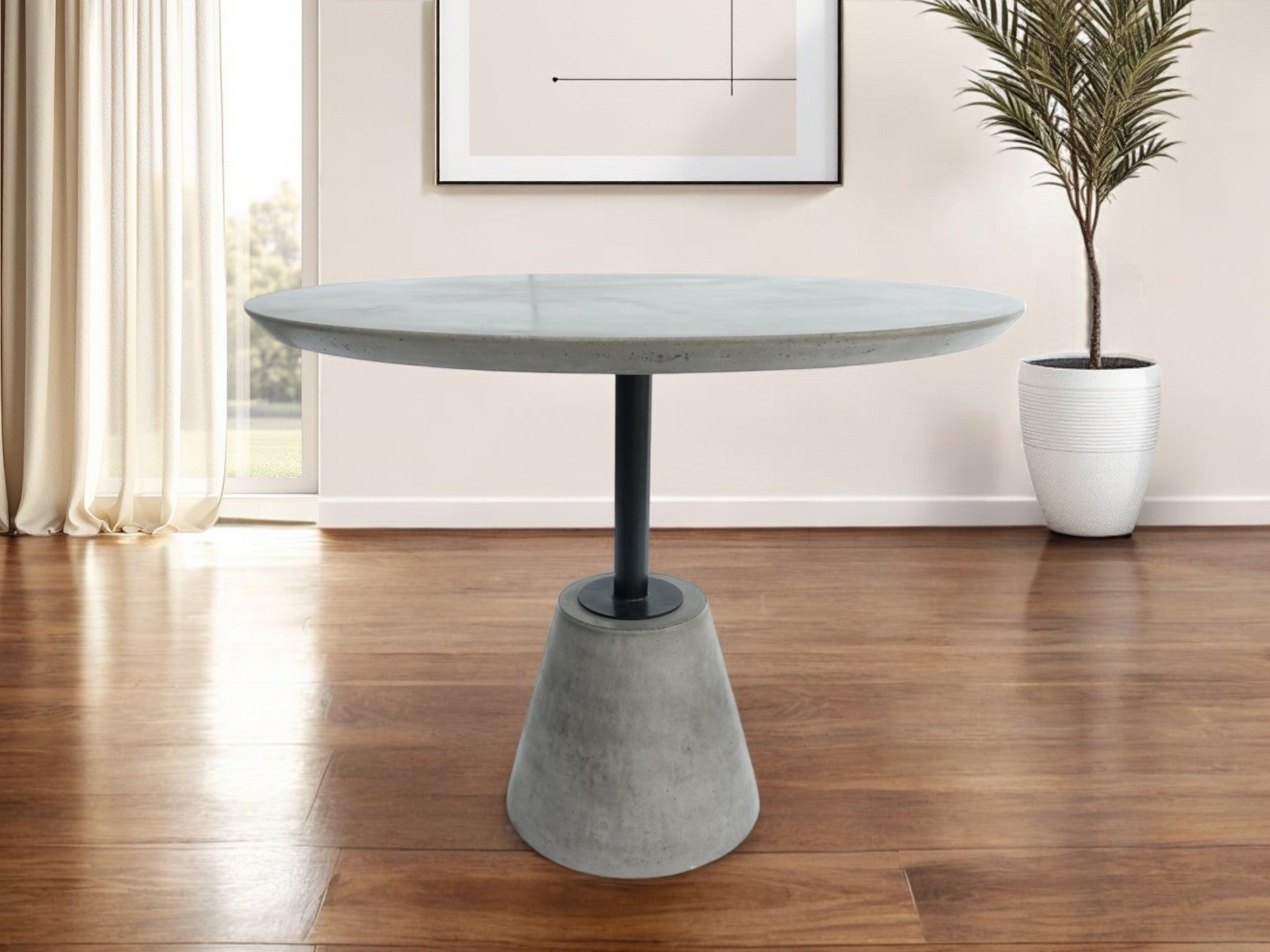 35" Gray Concrete Pedestal Base Round Top Dining Table