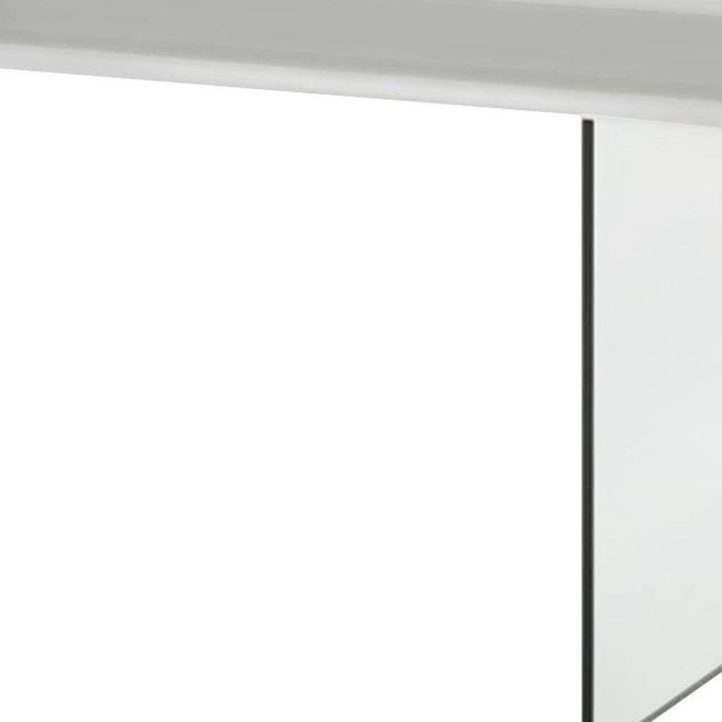 79" White and Clear Wood and Glass Trestle Base Dining Table