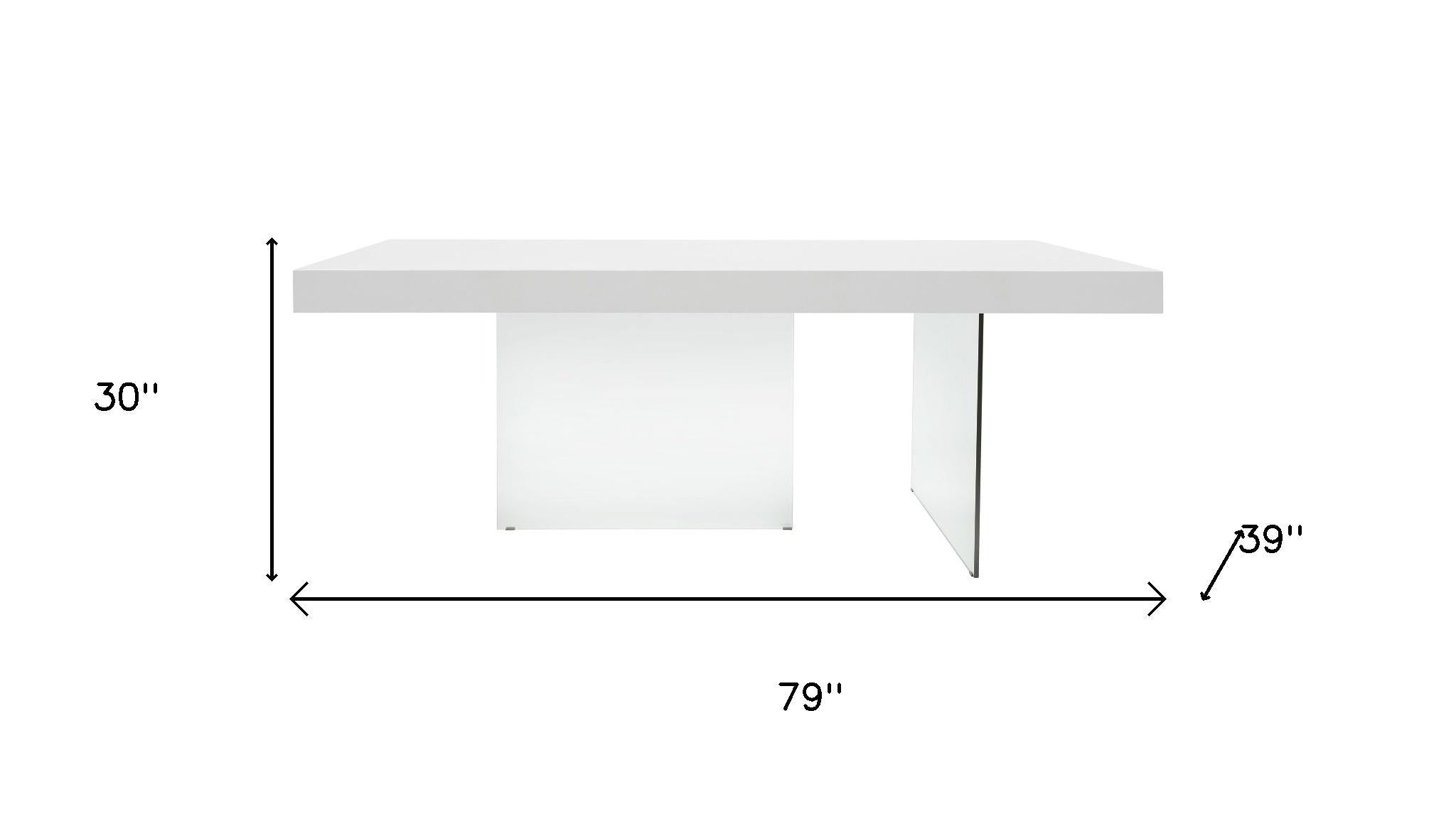 79" White and Clear Wood and Glass Trestle Base Dining Table