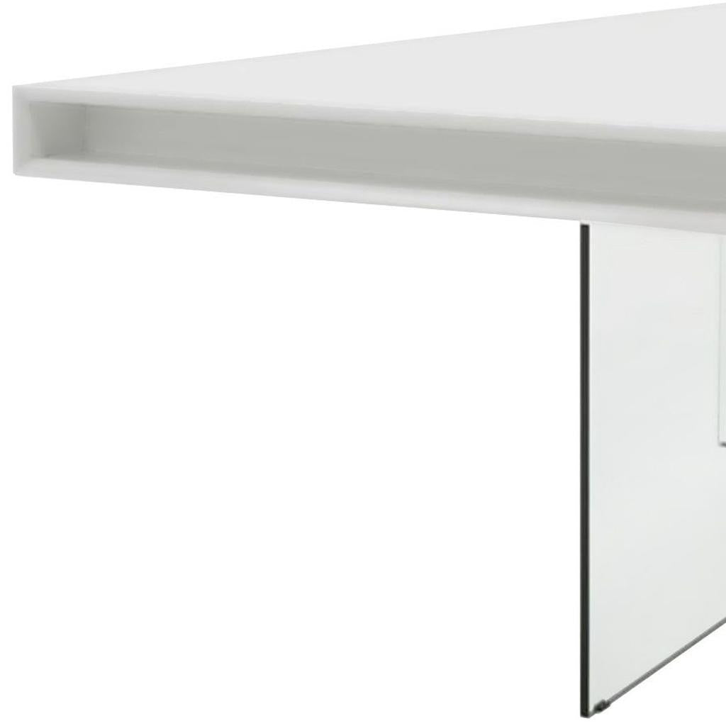 79" White and Clear Wood and Glass Trestle Base Dining Table