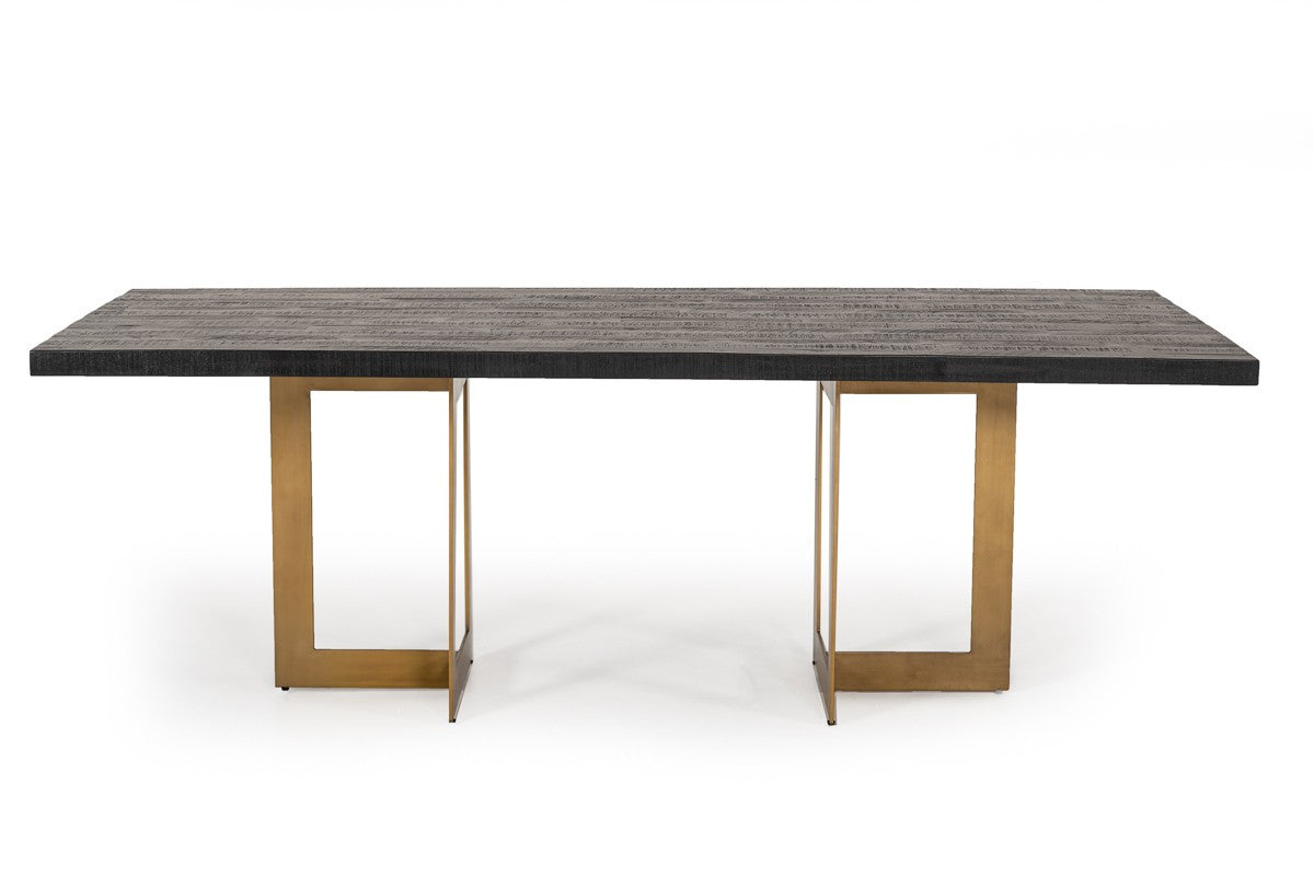 87" Black And Brass Rectangular Dining Table