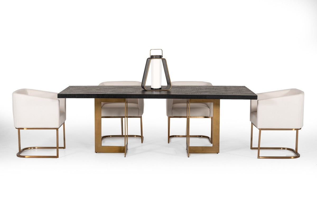 87" Black And Brass Rectangular Dining Table