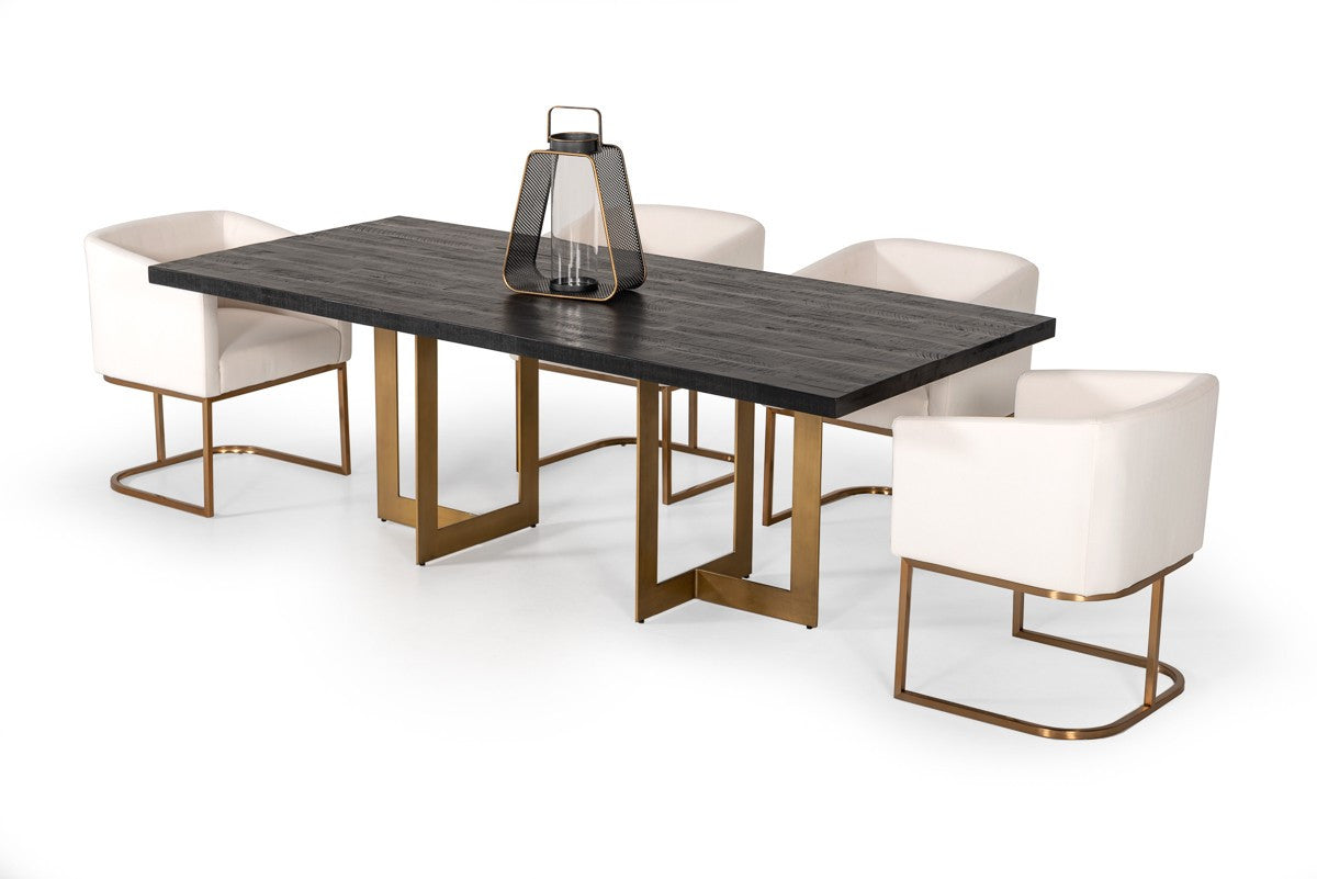 87" Black And Brass Rectangular Dining Table