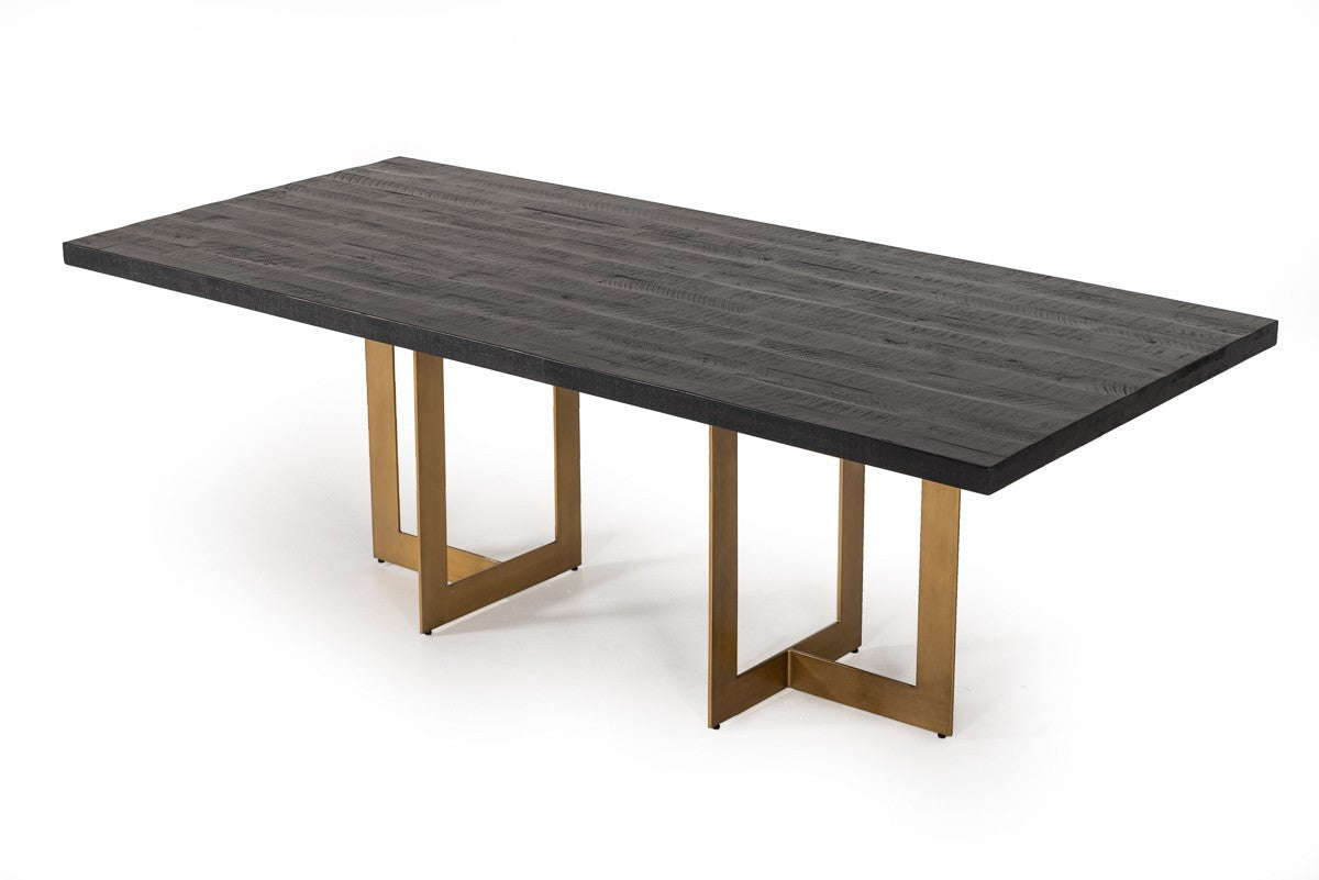 87" Black And Brass Rectangular Dining Table