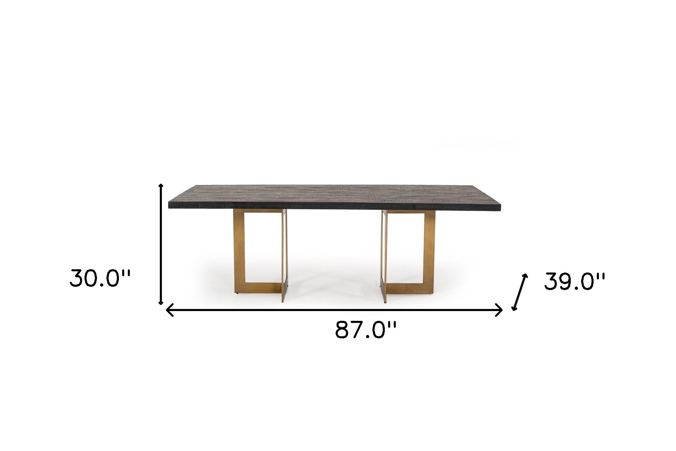 87" Black And Brass Rectangular Dining Table