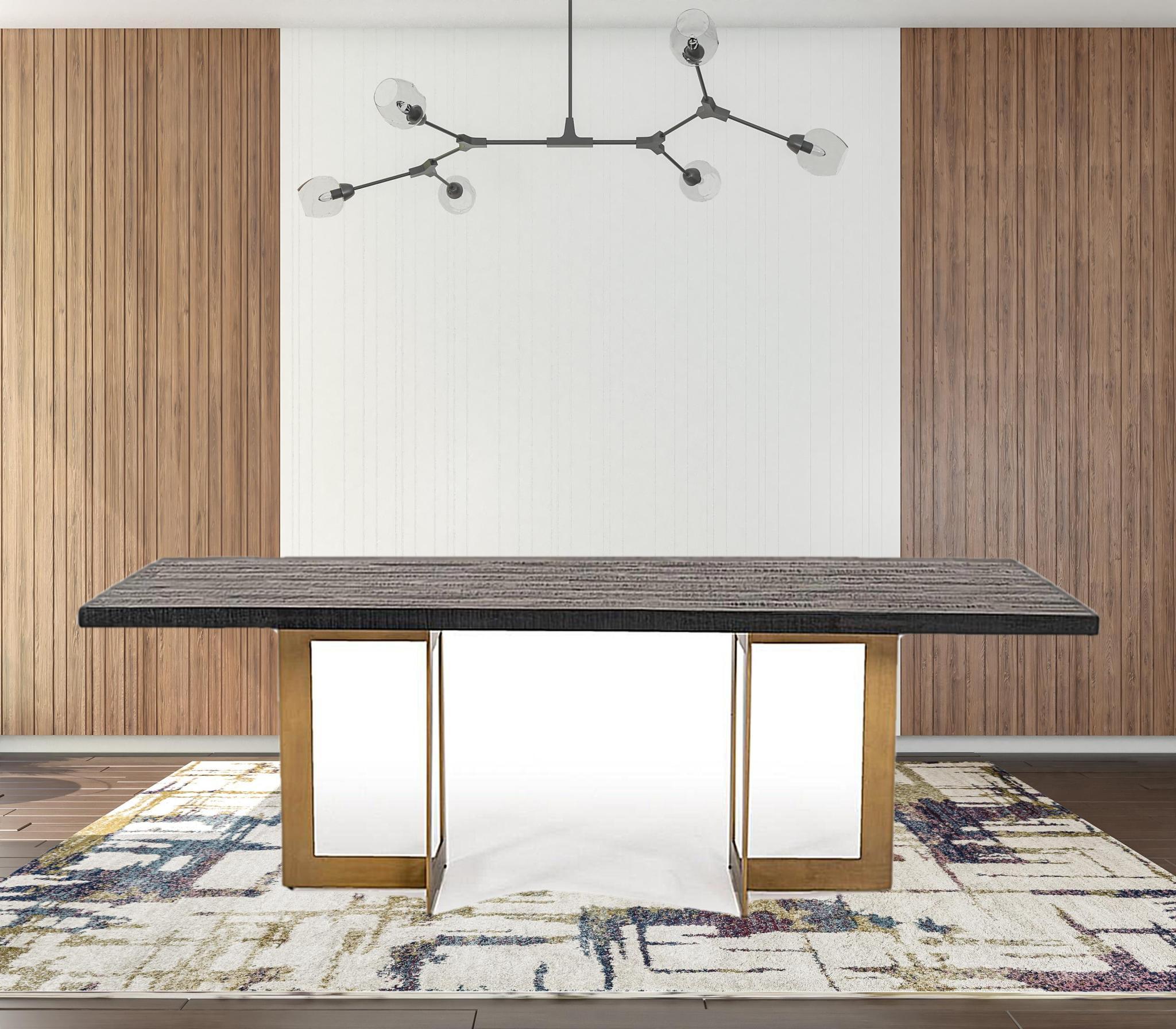 87" Black And Brass Rectangular Dining Table