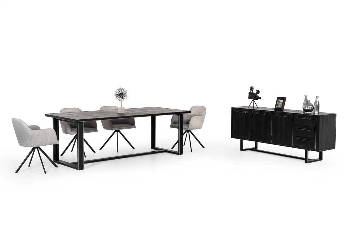 87" Black Solid Wood and Metal Sled Base Dining Table