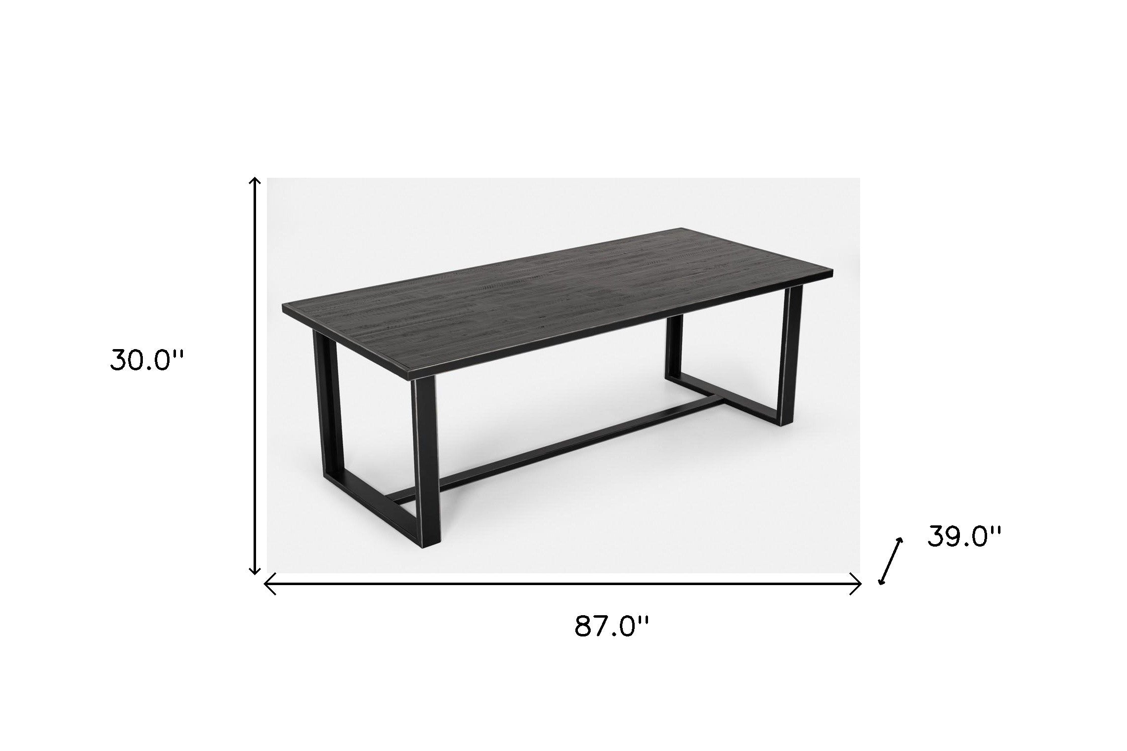 87" Black Solid Wood and Metal Sled Base Dining Table