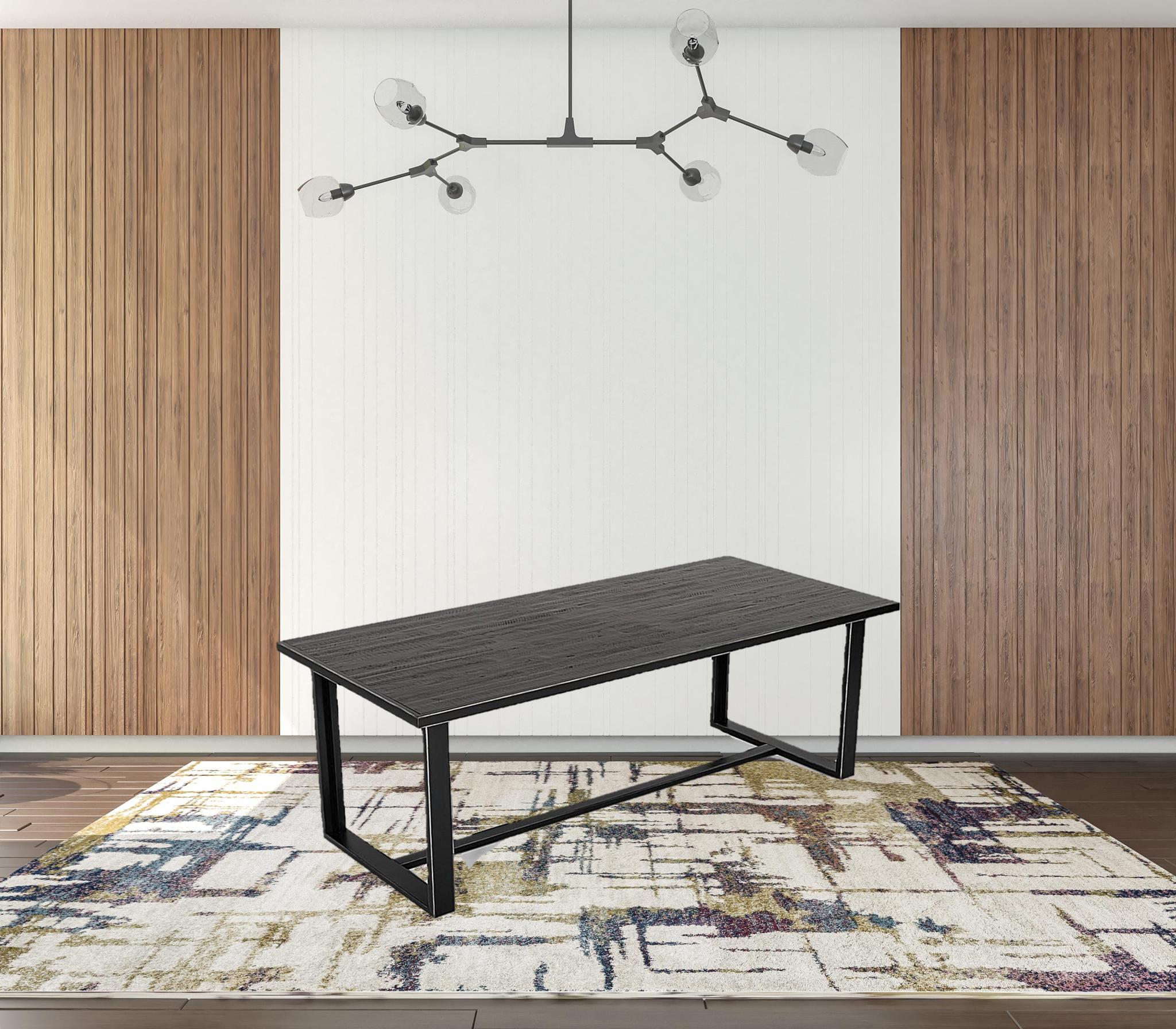 87" Black Solid Wood and Metal Sled Base Dining Table