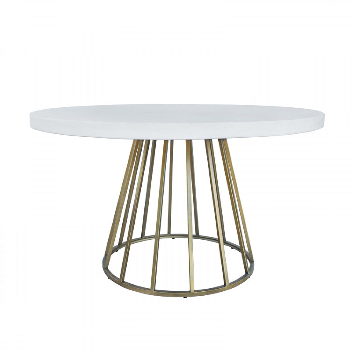 51" White and Brass Concrete and Brass Pedestal Base Round Top Dining Table