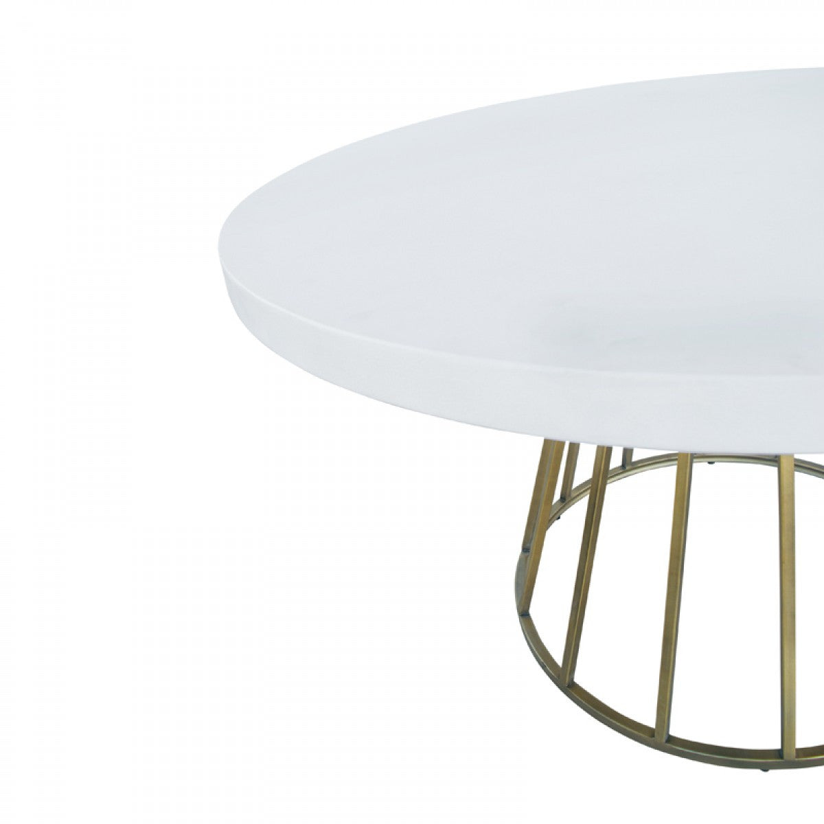 51" White and Brass Concrete and Brass Pedestal Base Round Top Dining Table