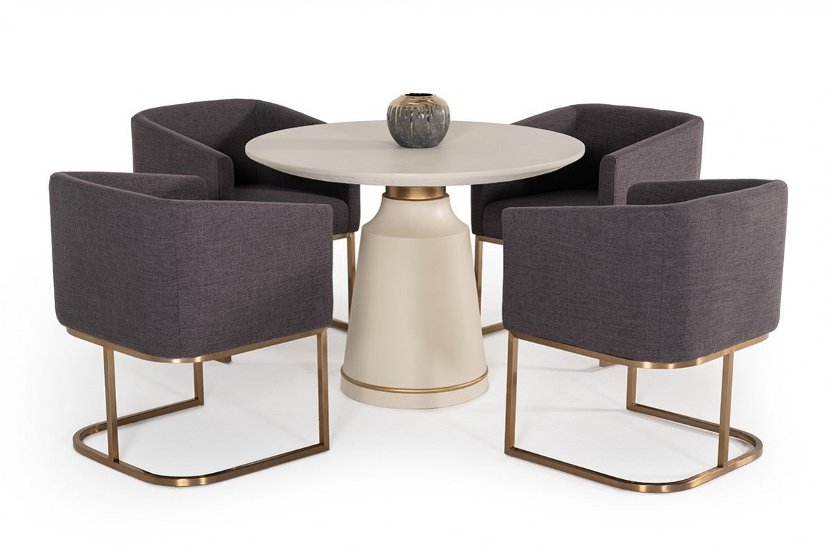 39" Off White Concrete Pedestal Base Round Top Dining Table
