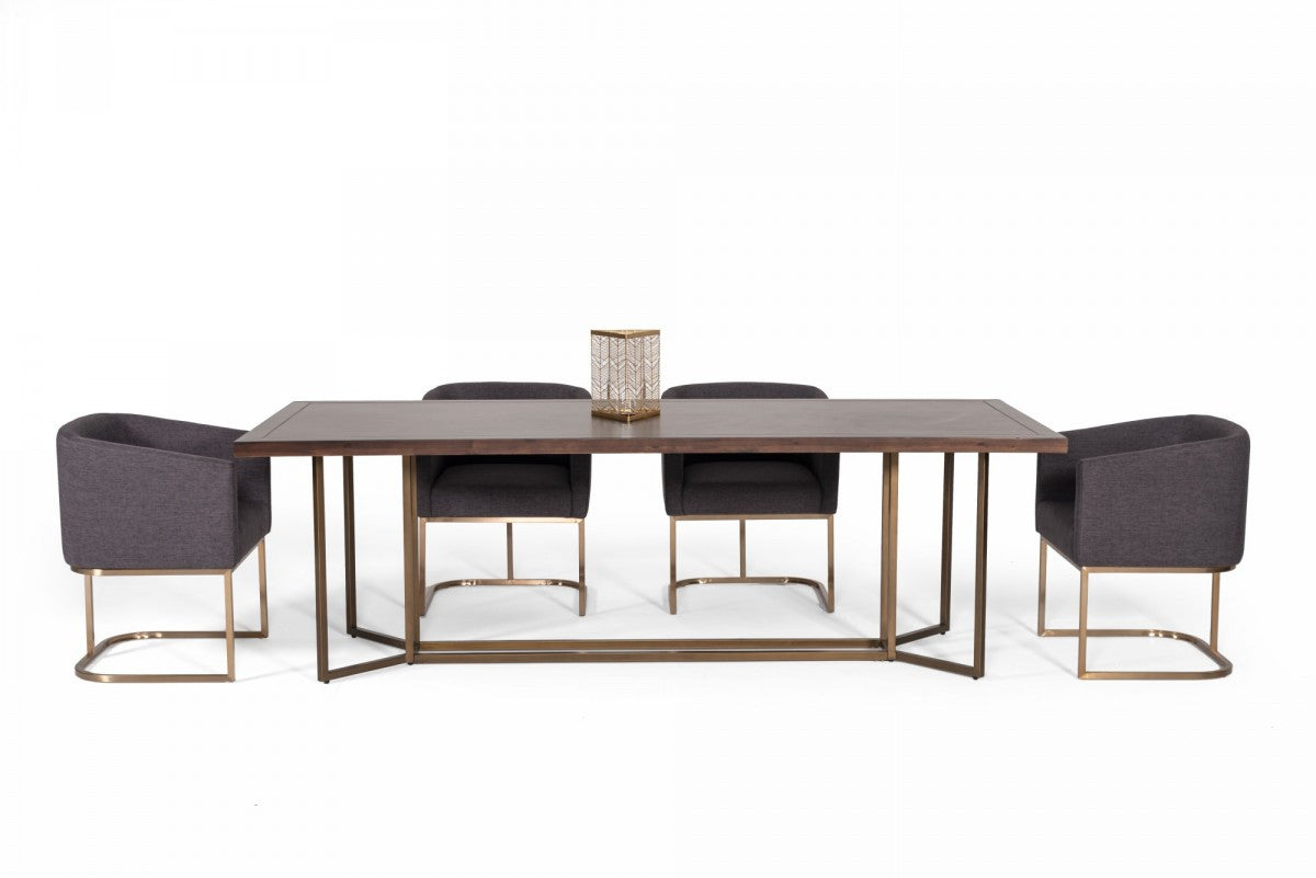 95" Brown and Brass Solid Wood and Brass Trestle Base Dining Table
