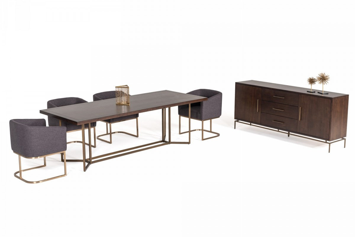 95" Brown and Brass Solid Wood and Brass Trestle Base Dining Table