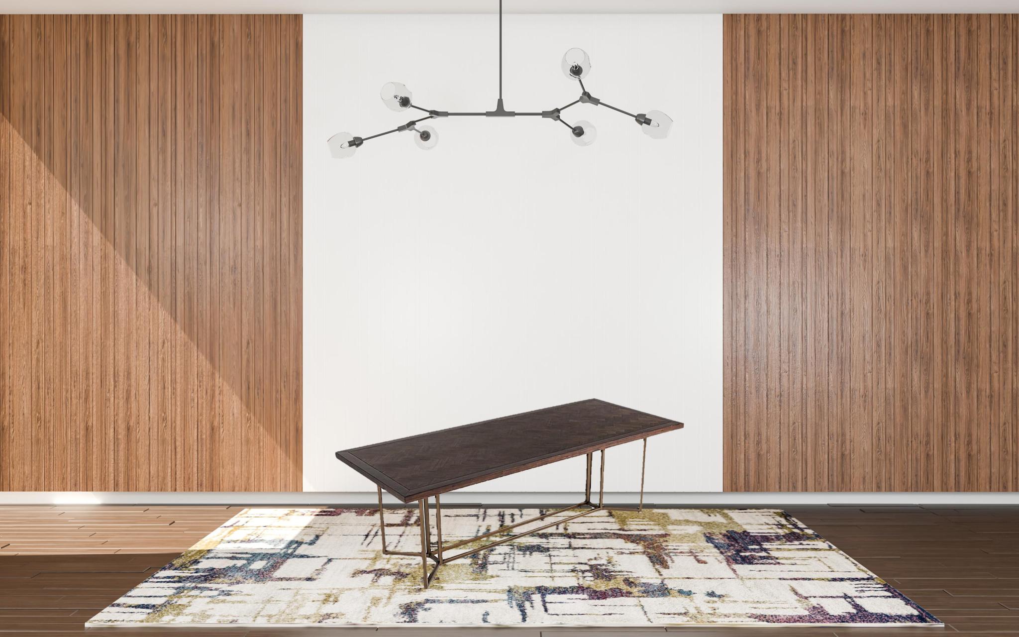 95" Brown and Brass Solid Wood and Brass Trestle Base Dining Table