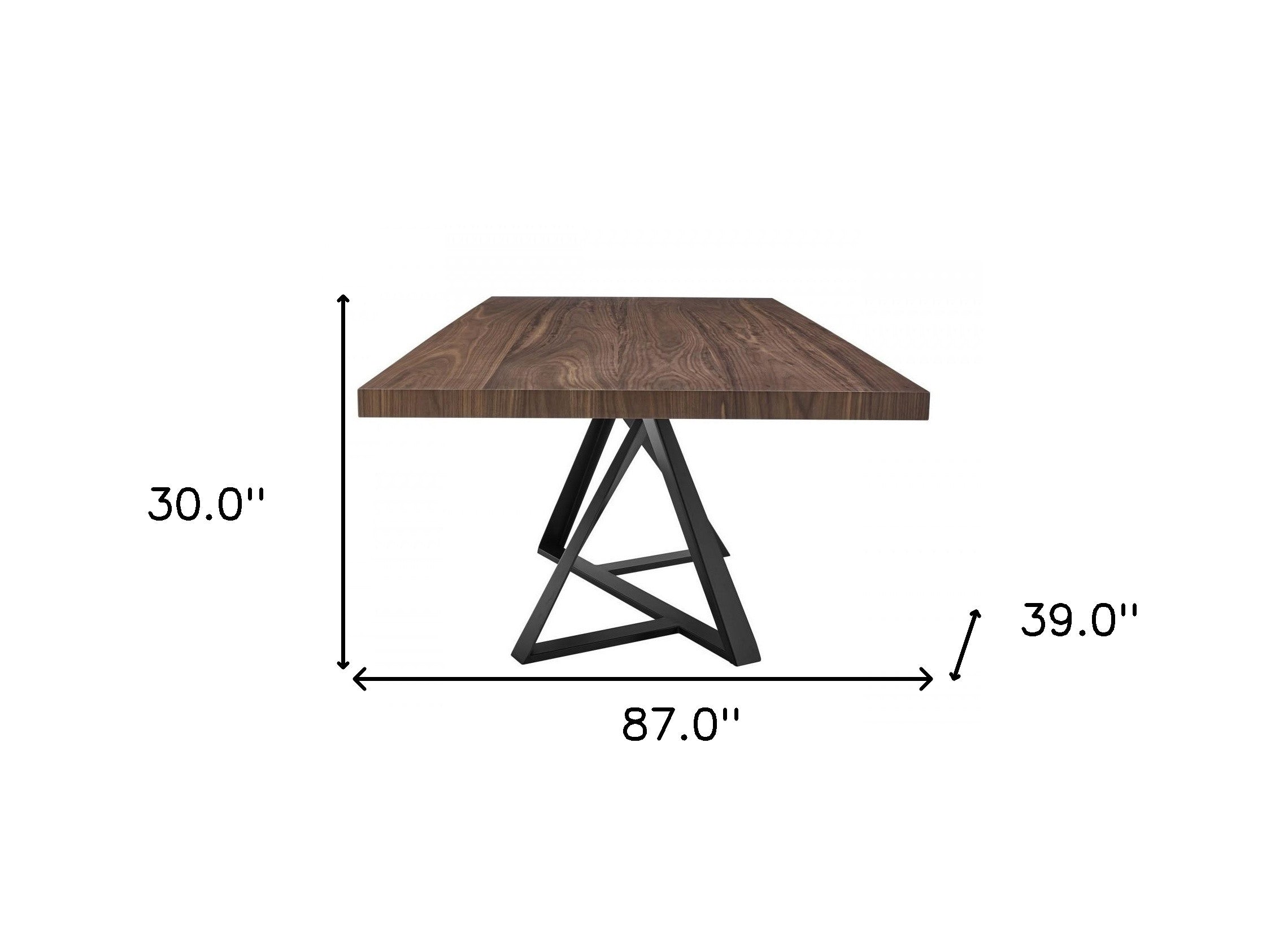 87" Brown and Black Wood and Iron Pedestal Base Dining Table
