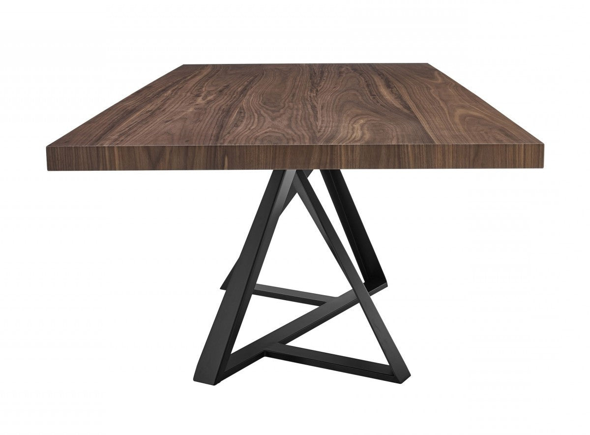 87" Brown and Black Wood and Iron Pedestal Base Dining Table