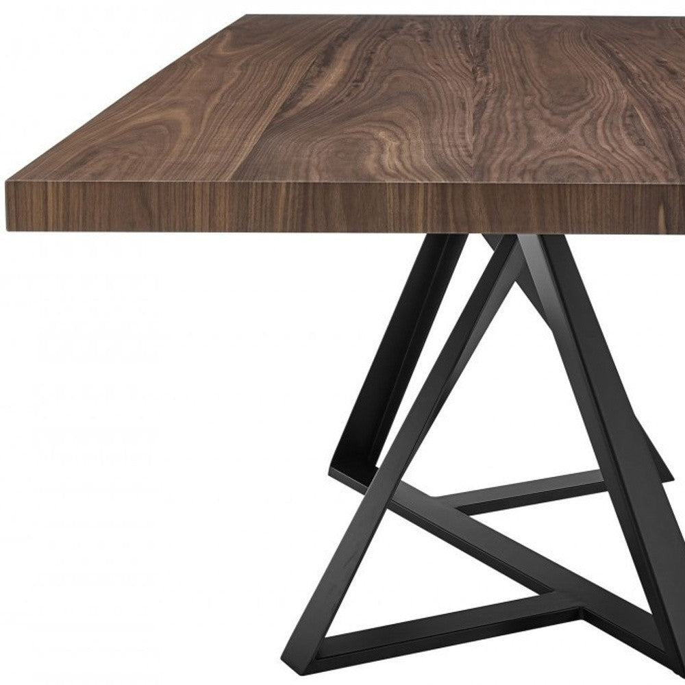 87" Brown and Black Wood and Iron Pedestal Base Dining Table