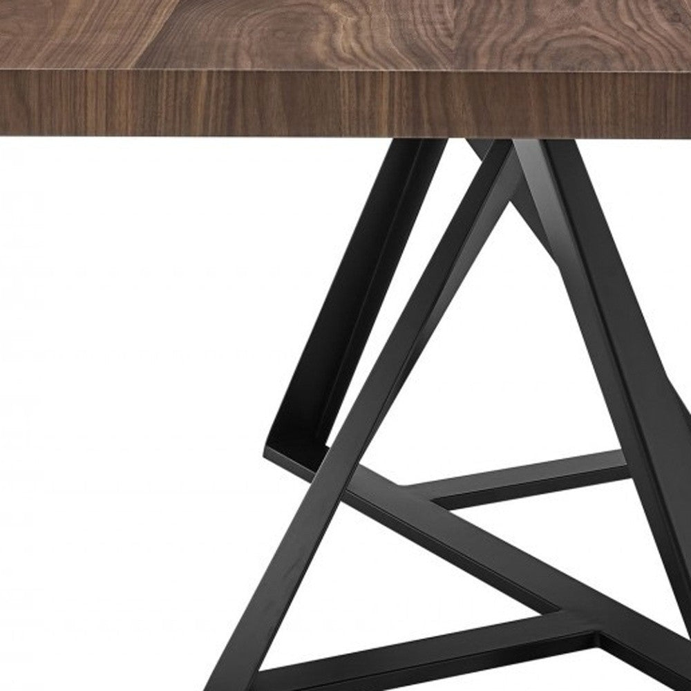 87" Brown and Black Wood and Iron Pedestal Base Dining Table