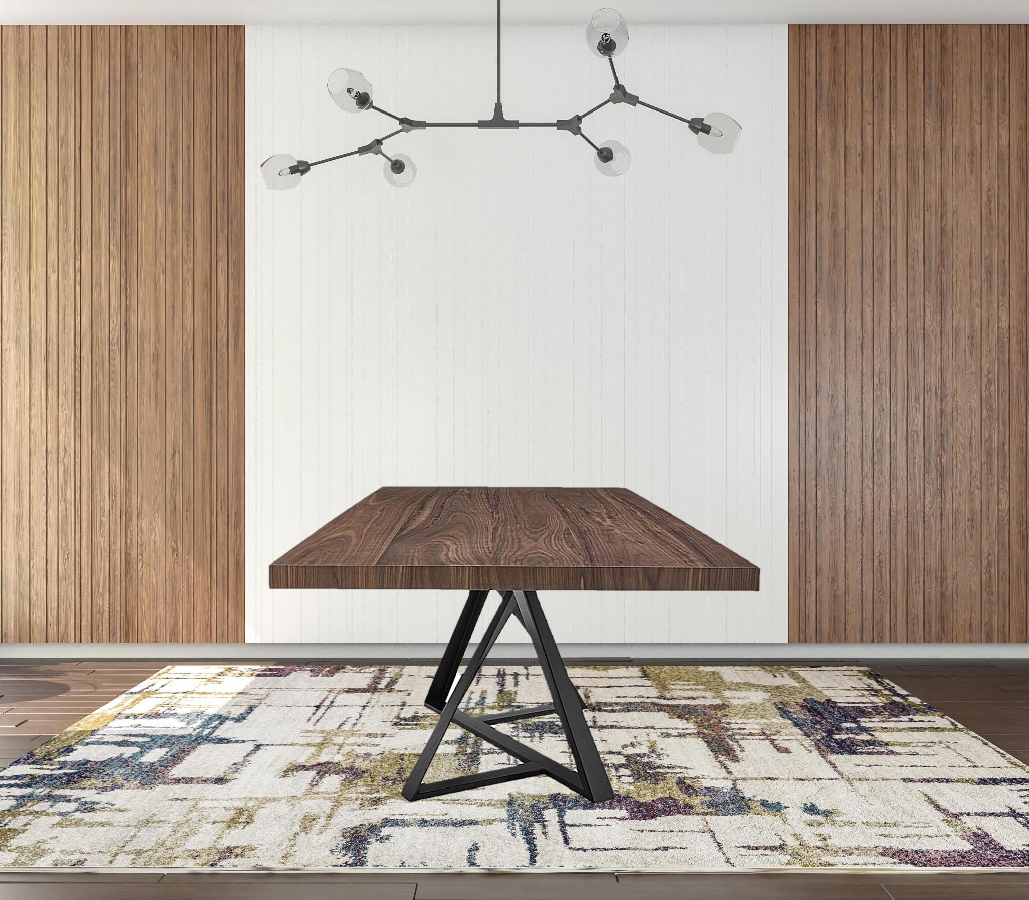 87" Brown and Black Wood and Iron Pedestal Base Dining Table