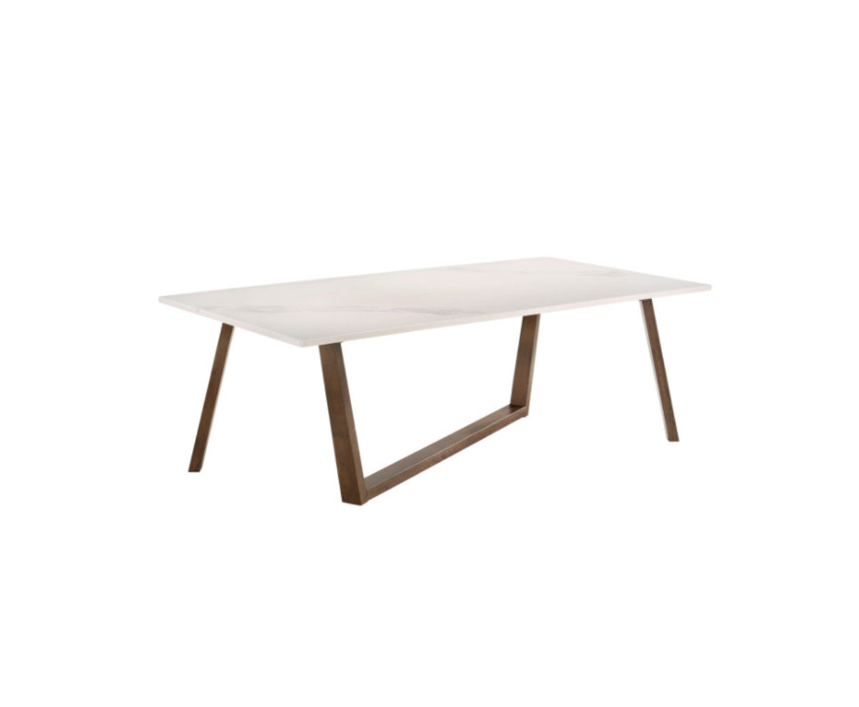87" White and Brown Faux Marble and Solid Wood Trestle Base Dining Table