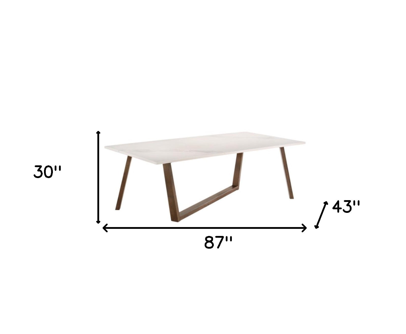 87" White and Brown Faux Marble and Solid Wood Trestle Base Dining Table