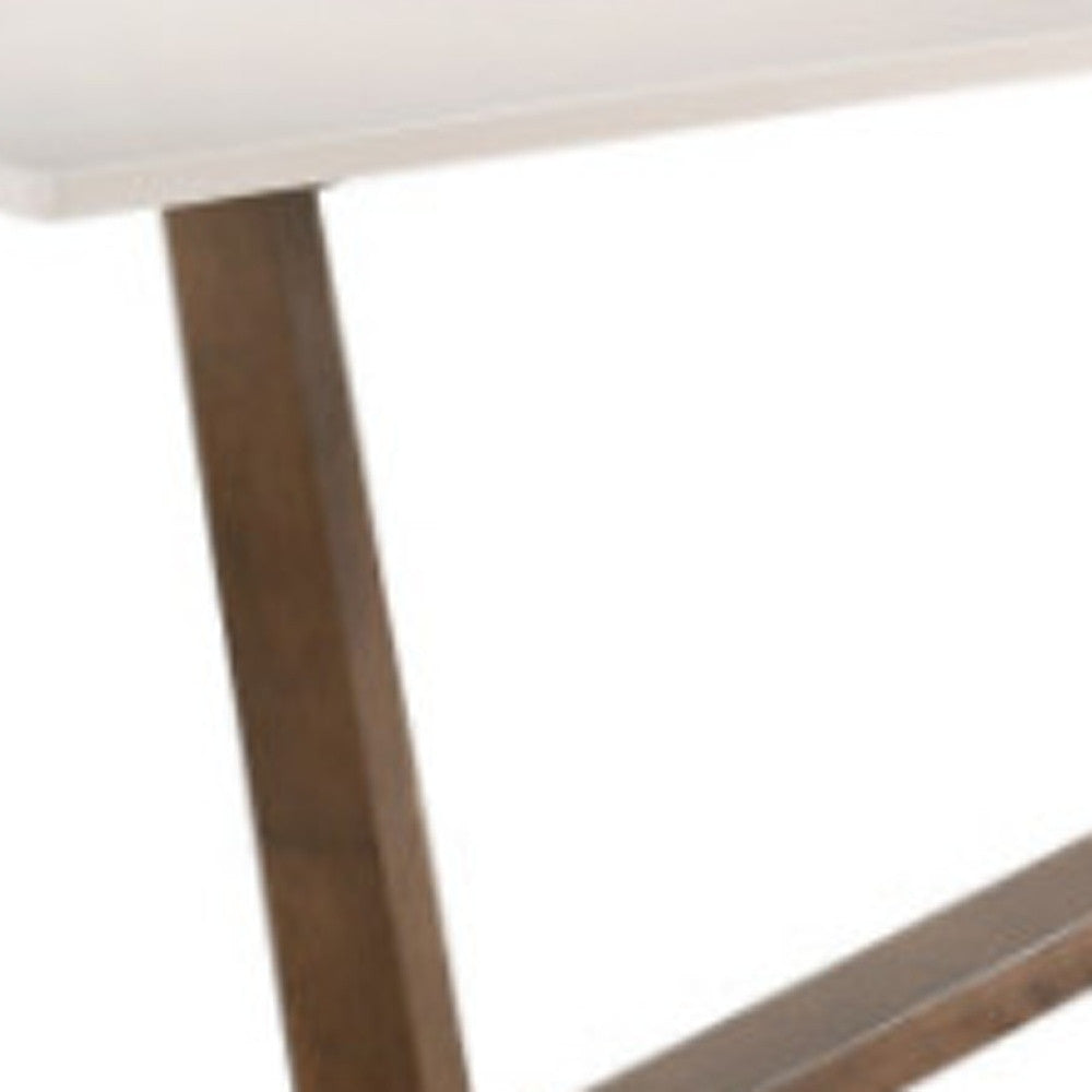 87" White and Brown Faux Marble and Solid Wood Trestle Base Dining Table