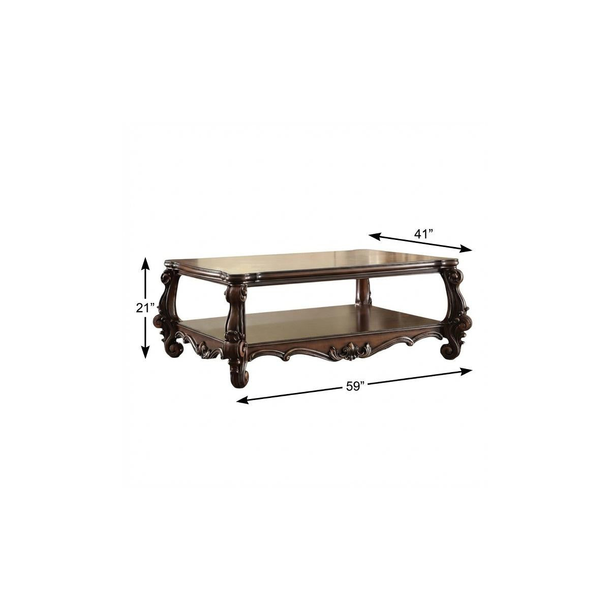 59" Brown and Dark Brown Wood Coffee Table With Shelf