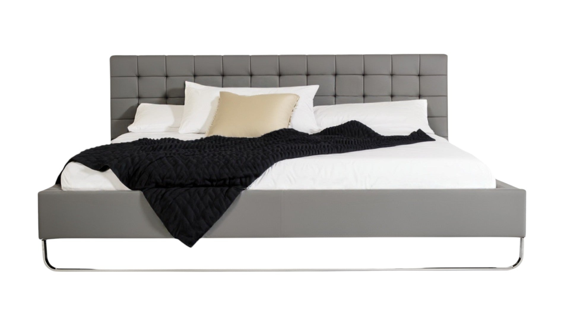 Gray Wood And Tufted Faux Leather California King Bed Frame