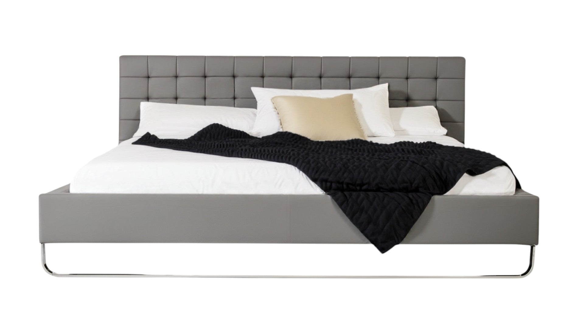 Gray Wood And Tufted Faux Leather California King Bed Frame