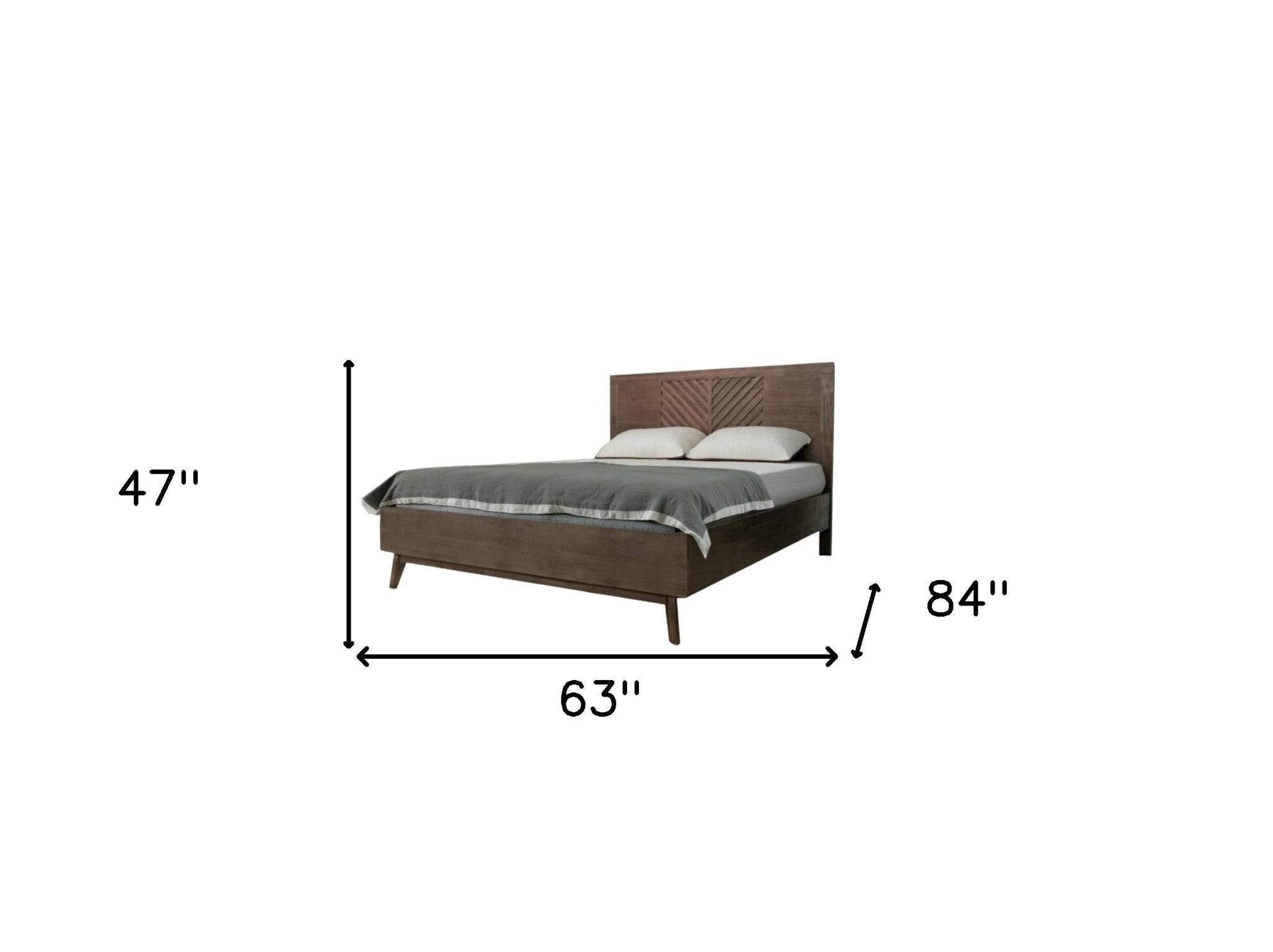 Brown Carved Geometric Solid Wood Queen Bed Frame