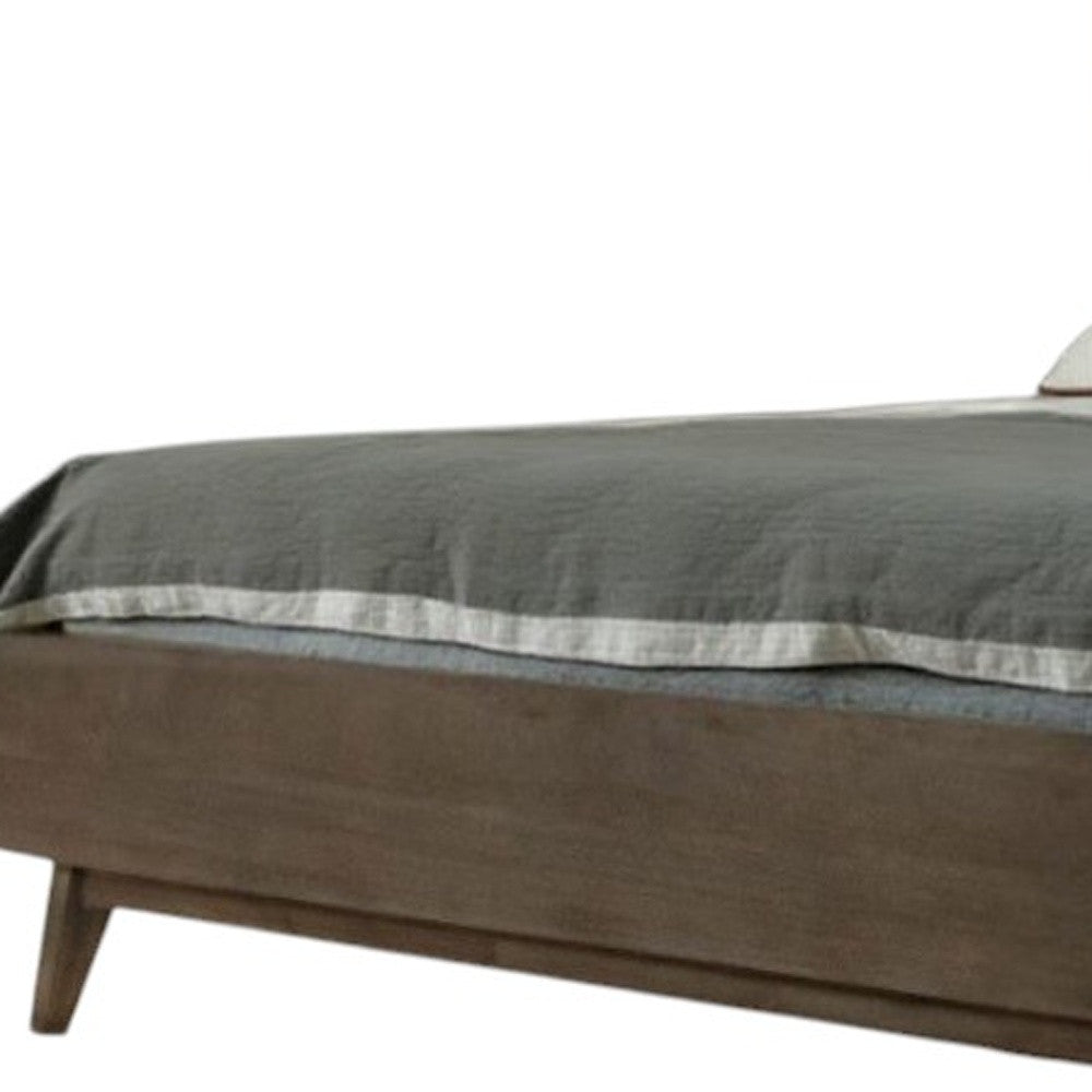 Brown Carved Geometric Solid Wood Queen Bed Frame