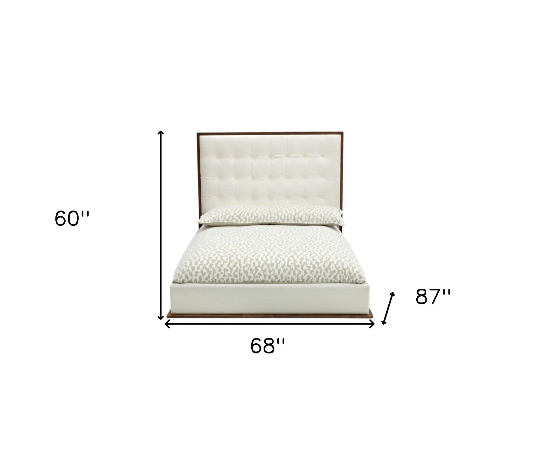 Brown and White Wood And Tufted Faux Leather Queen Bed Frame