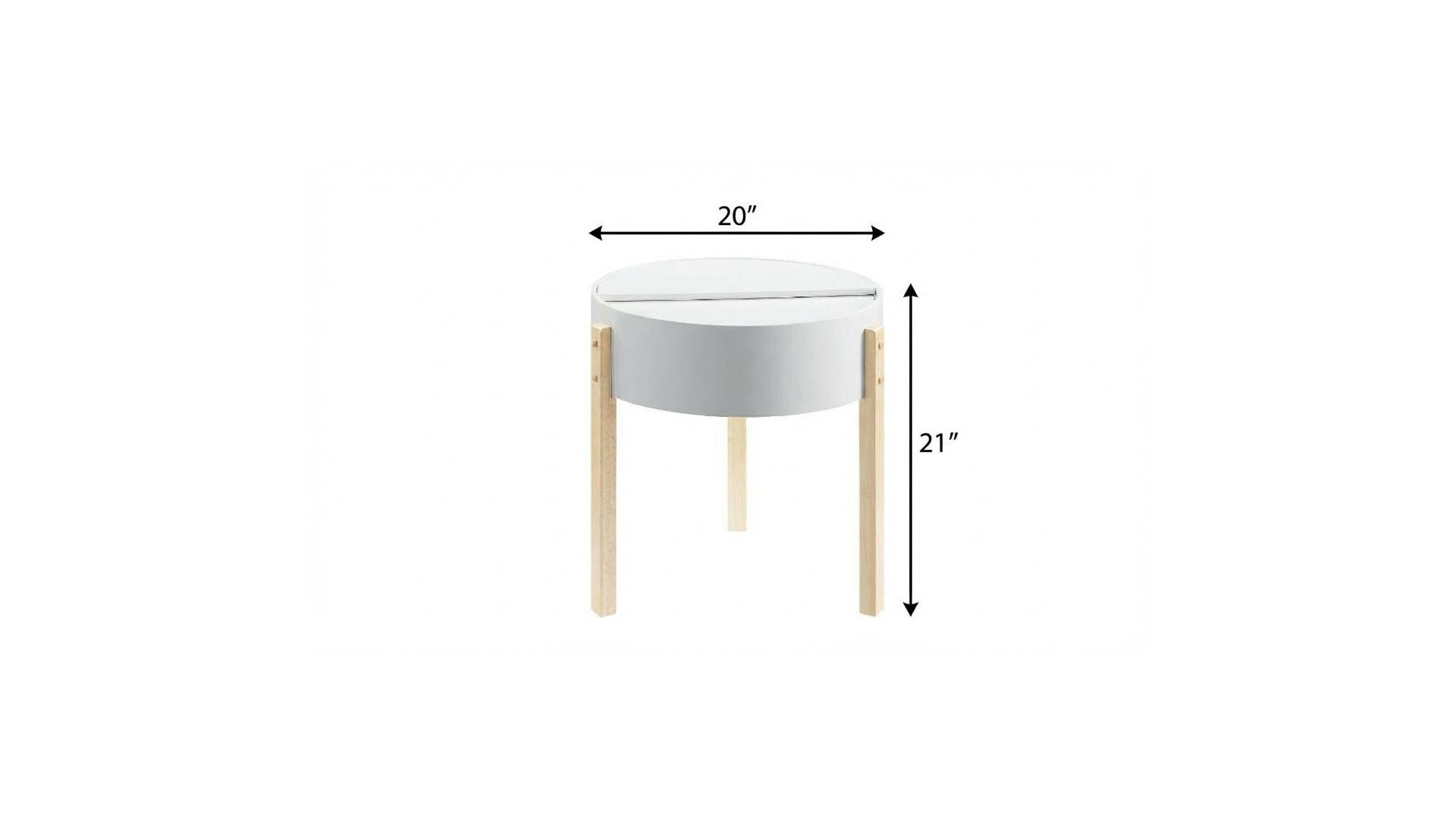 21" Natural Brown And White Manufactured Wood And Solid Wood Round End Table