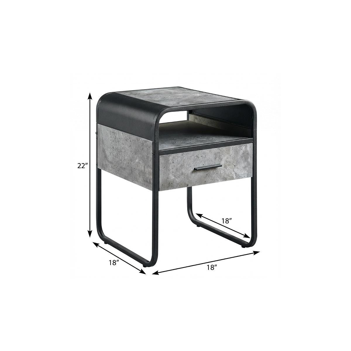 22" Black And Gray Wood And Metal Square End Table With Drawer And Shelf