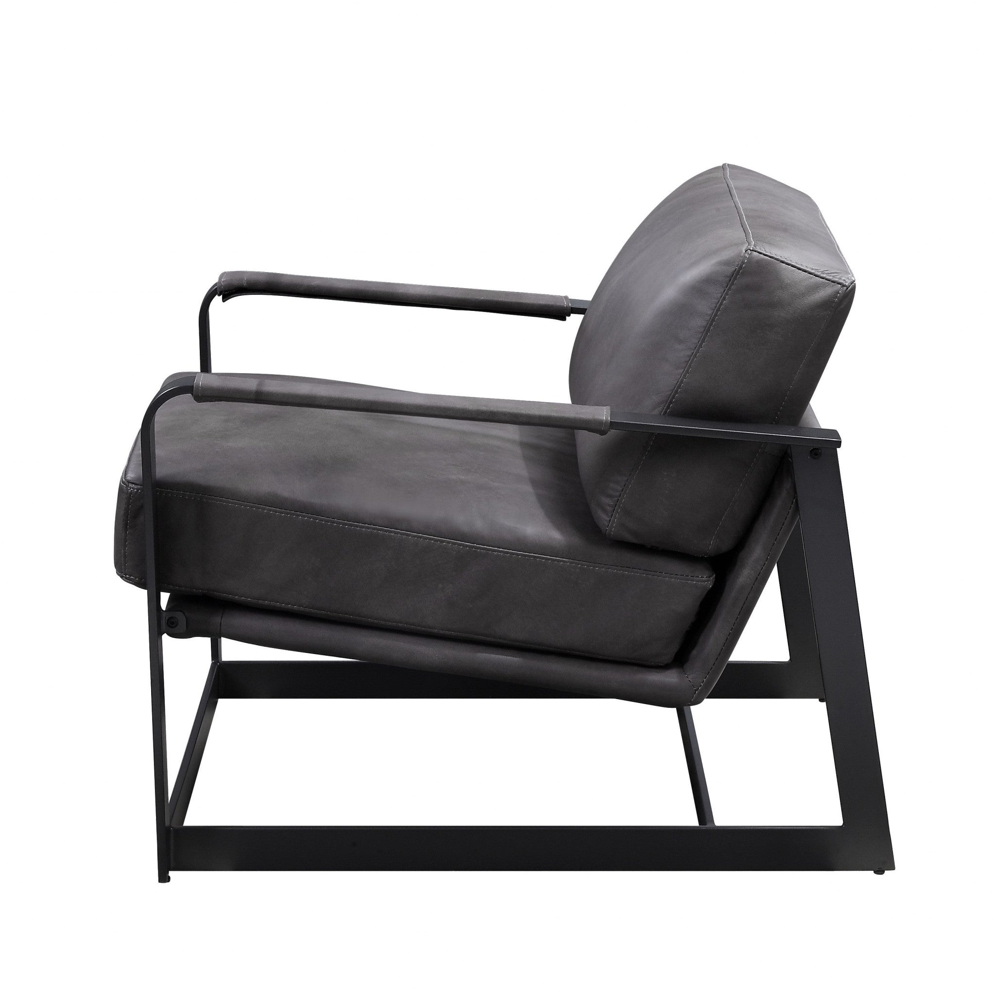 28" Gray and Steel Blue Top Grain Leather Arm Chair