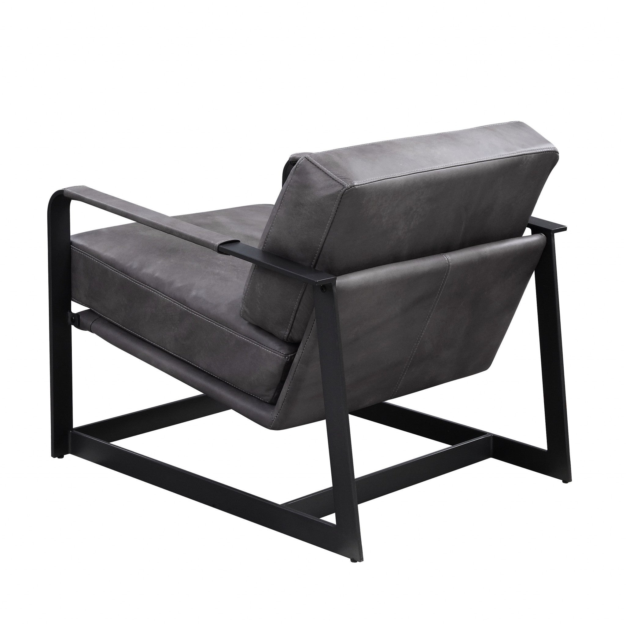 28" Gray and Steel Blue Top Grain Leather Arm Chair