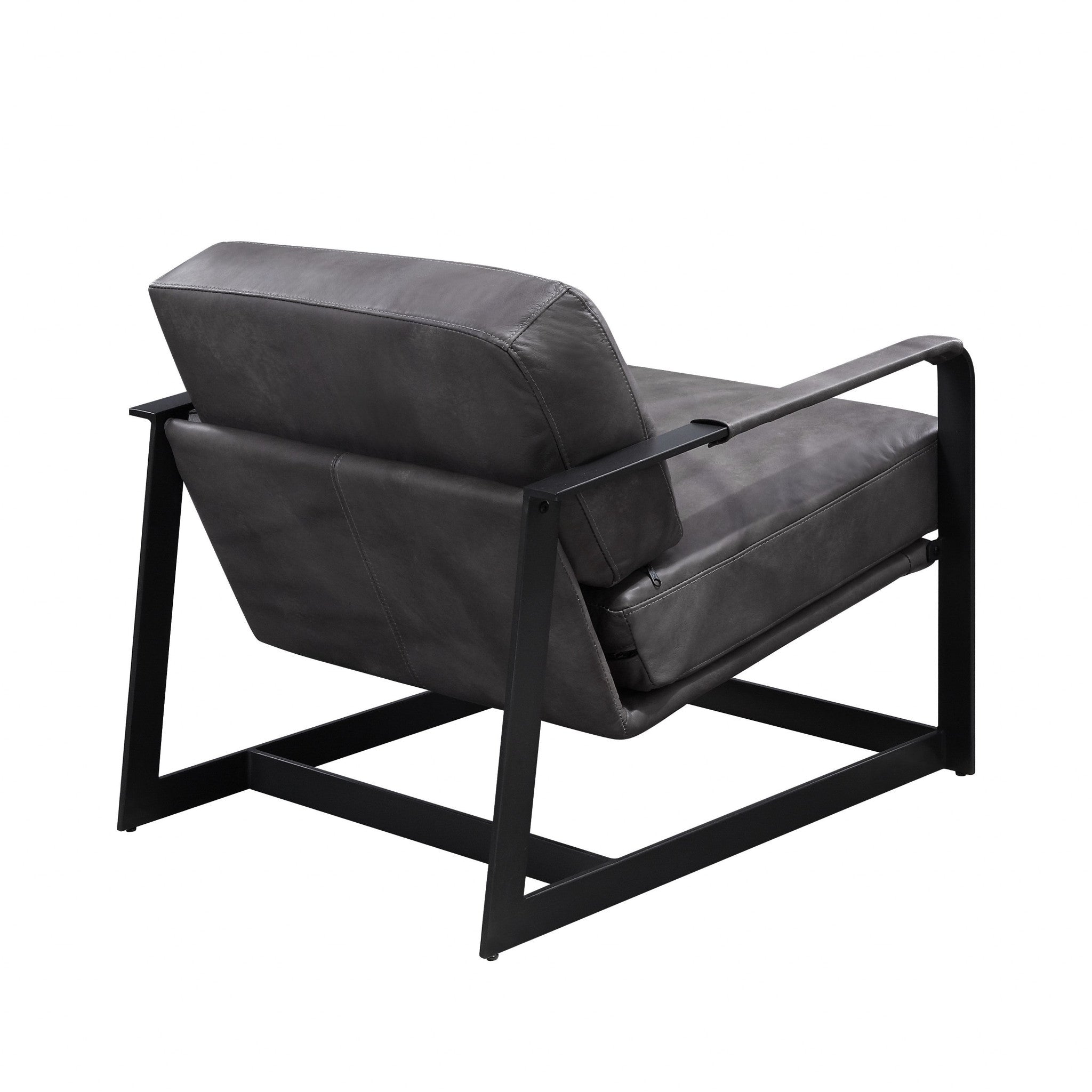 28" Gray and Steel Blue Top Grain Leather Arm Chair