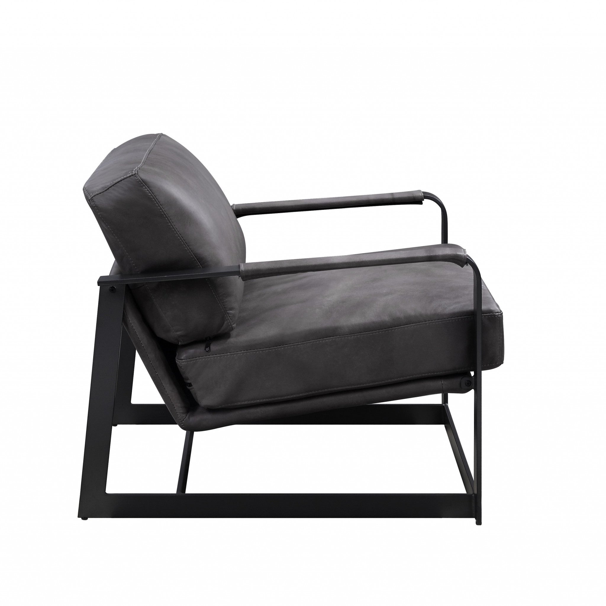 28" Gray and Steel Blue Top Grain Leather Arm Chair